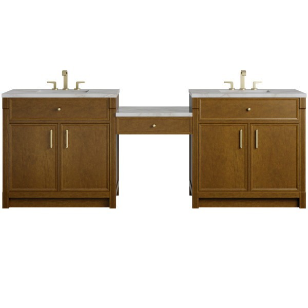 96″ James Martin Bellshire 660-VMC96-HNO-3VSL Dual Vanity Cabinet Silver Top