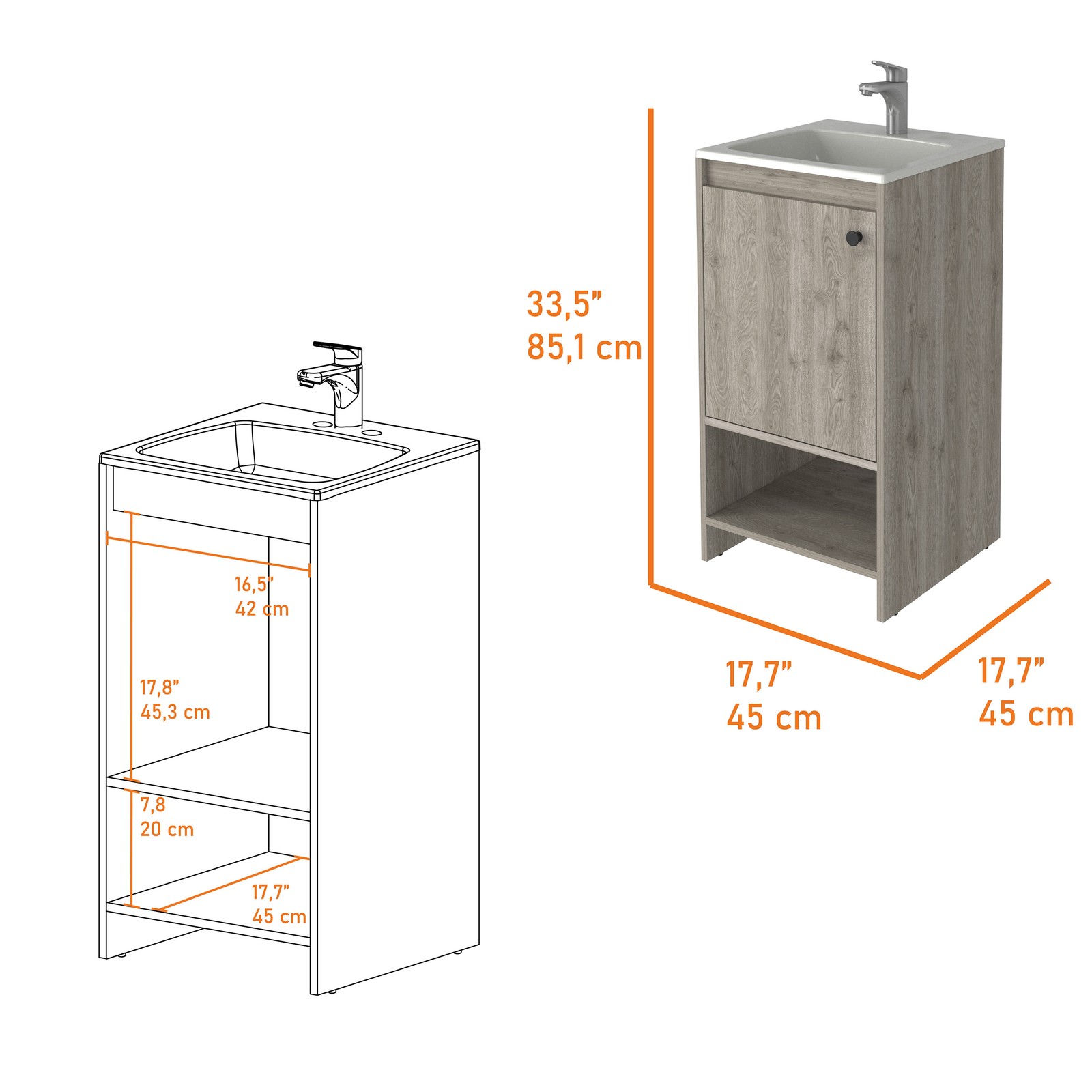 Malibu Single Sink Bathroom Vanity Combo, 45″W, Light Gray