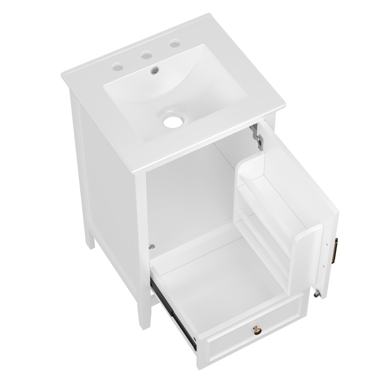 20″ Bathroom Vanity with Ceramic Sink, Cabinet & Drawer, White