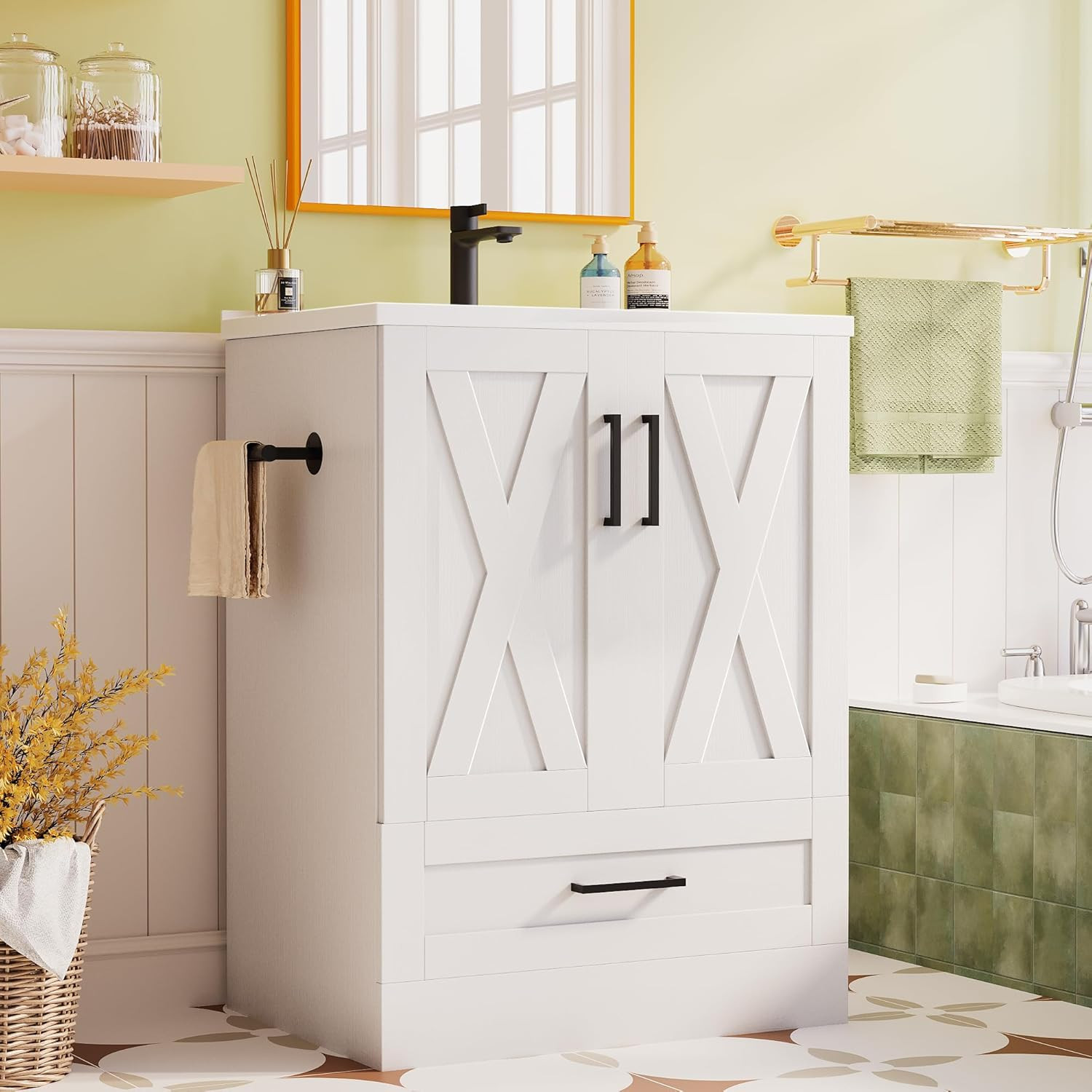 24″ Bathroom Vanity with Sink, Bathroom Storage Vanity Sink Cabinet with 2 Doors