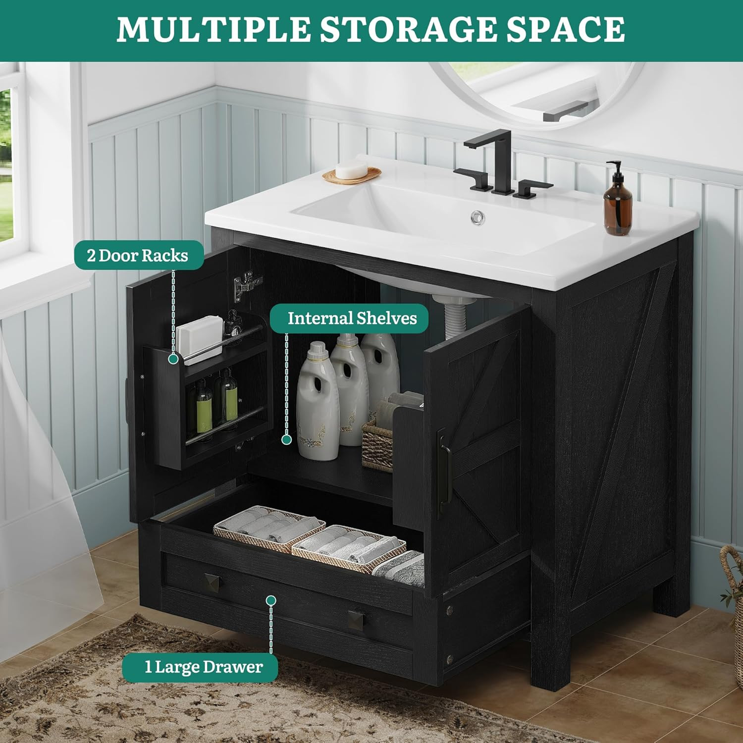 YITAHOME 30 Inch Farmhouse Bathroom Vanity with Sink, Small Space Bathroom Stora