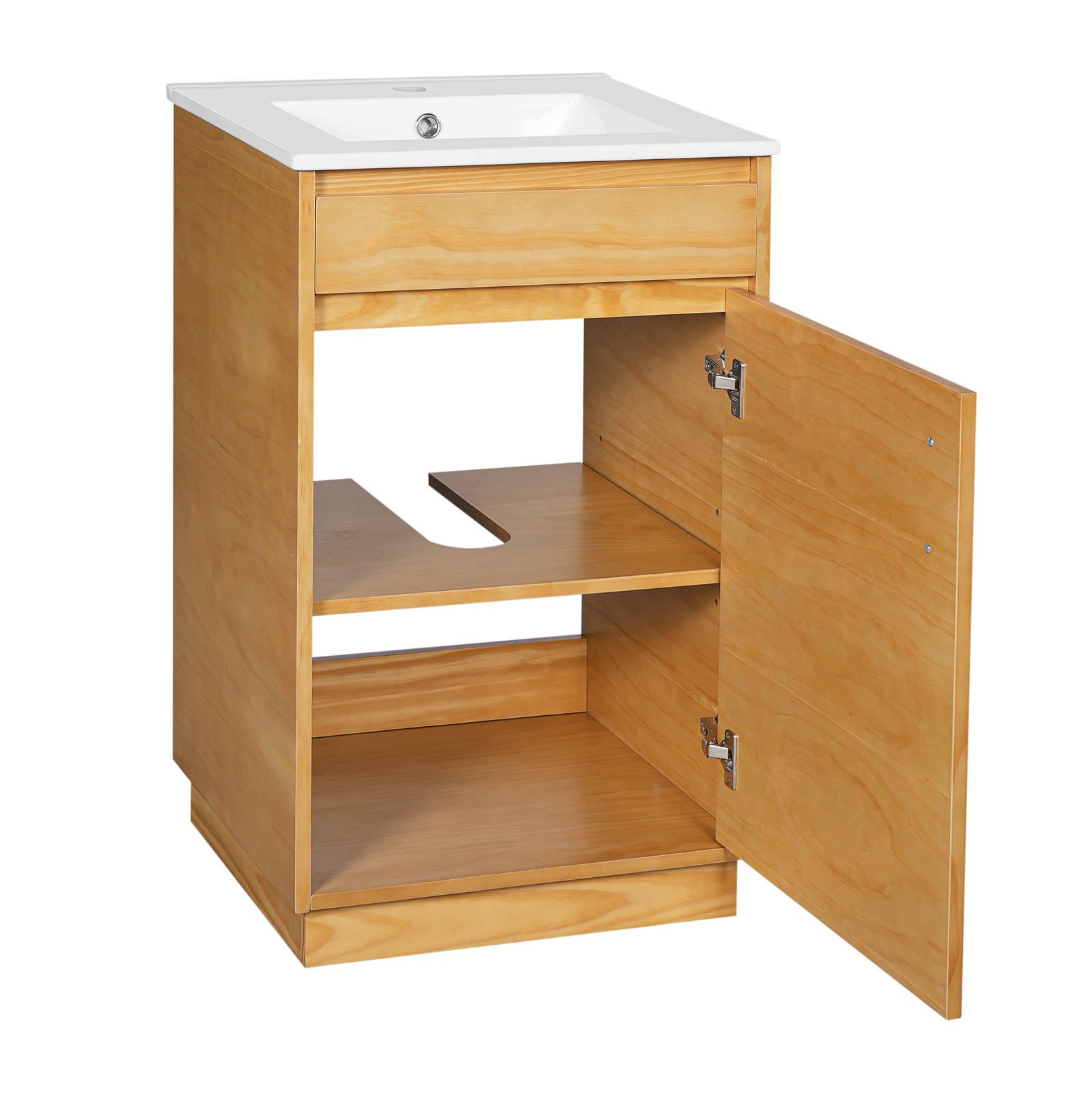 20″ Bathroom Vanity w/Ceramic Sink,Farmhouse Storage Cabinet w/Soft Closing Door