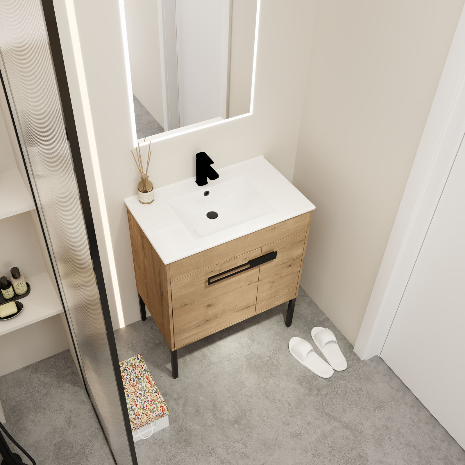 30×18 Inch Modern Wooden Bathroom Vanity With Ceramic Sink Freestanding/Floating