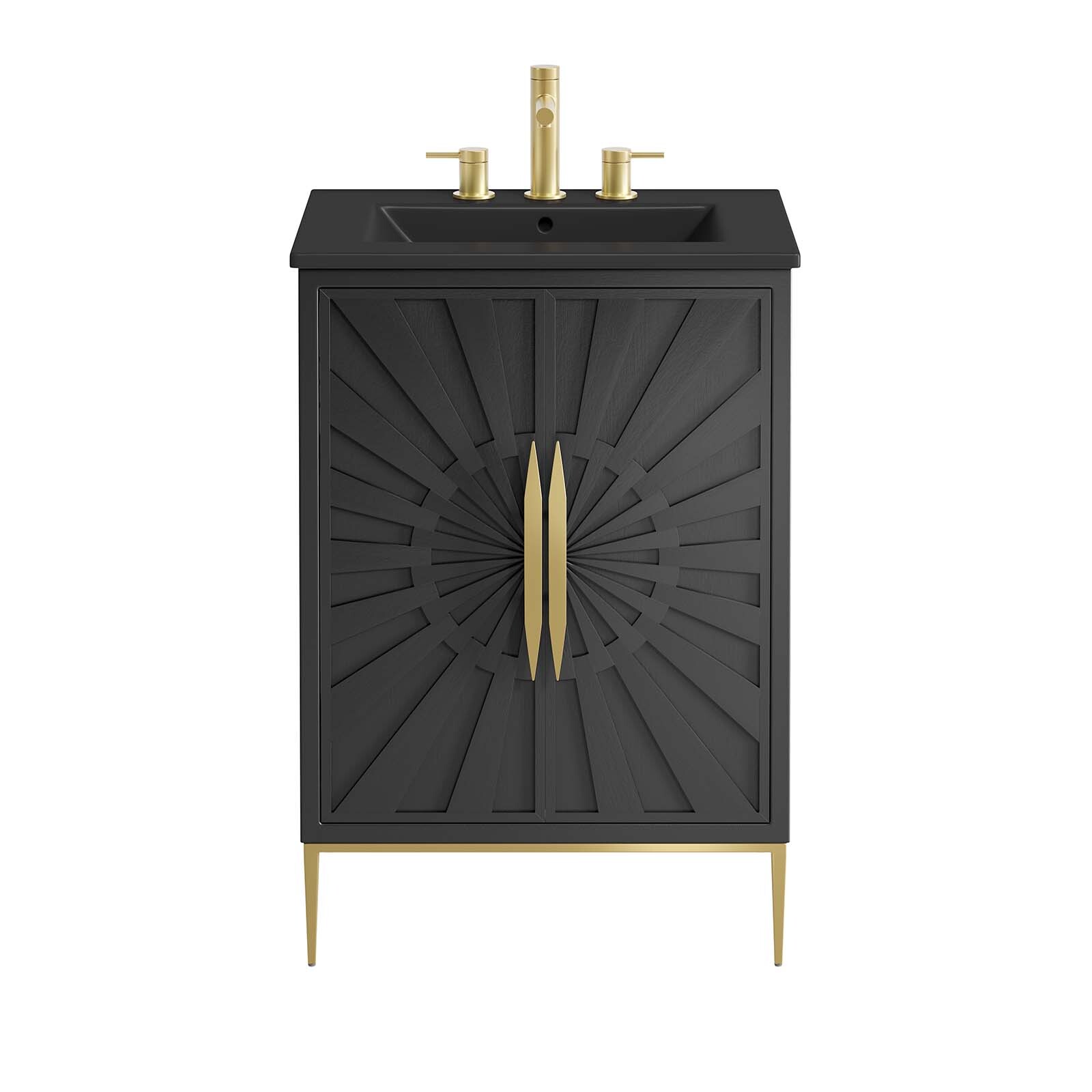Modway Awaken 24″ Bathroom Vanity Cabinet in Black Black With Ceramic Sink Basin