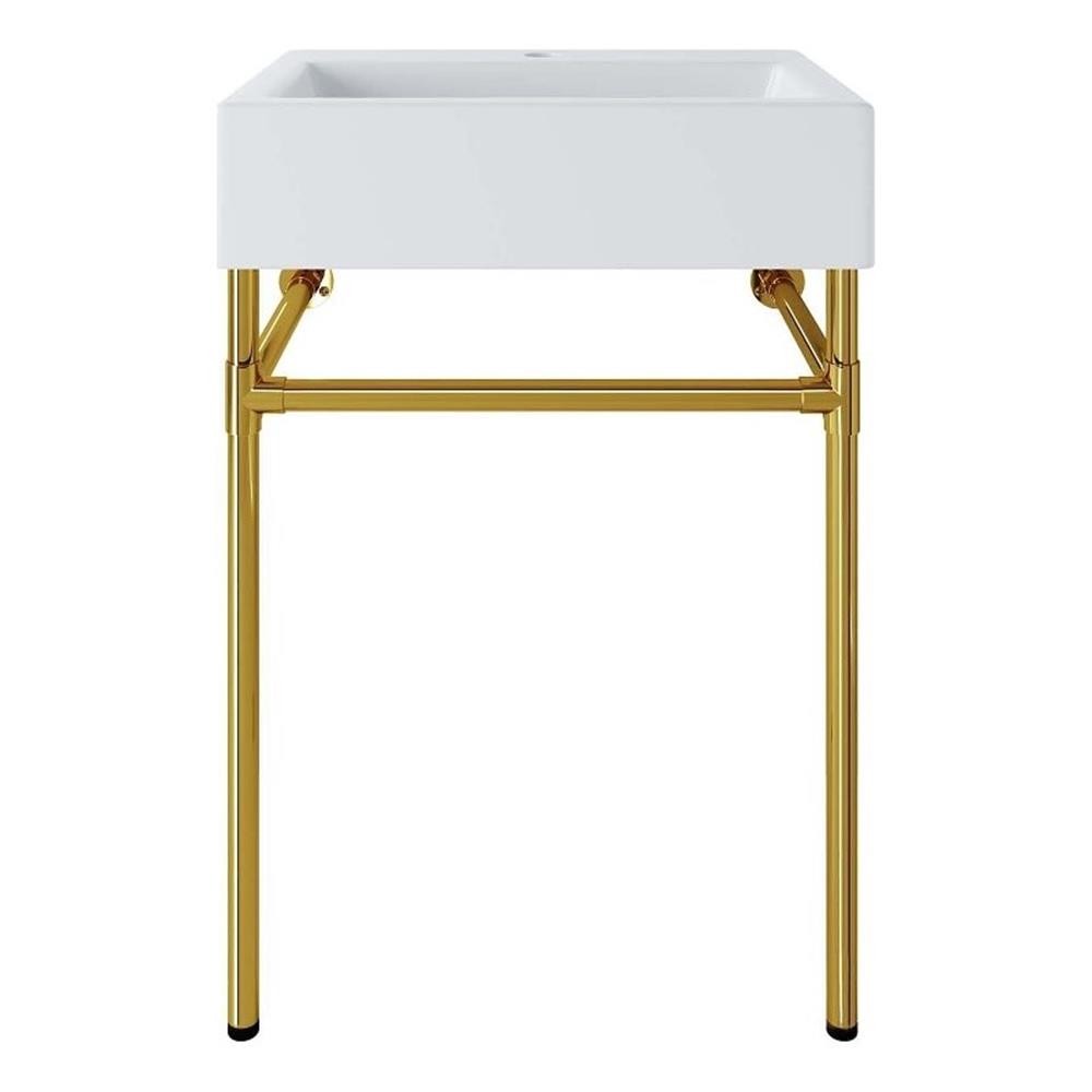 Modway Redeem 24″Wall-Mount Stainless Steel Bathroom Vanity in Gold/White