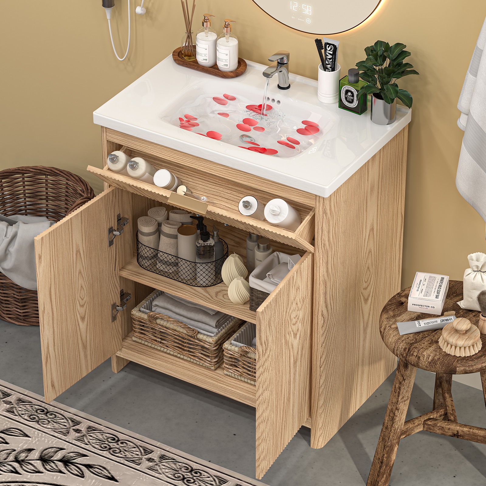 Bathroom Wood Vanity 23.6″ &Ceramic Sink,Freestanding Storage Cabinet Vanity