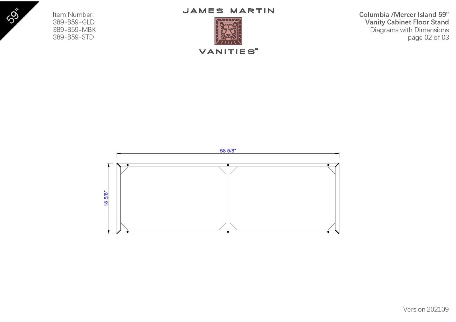 James Martin 389-B59-STD Columbia/Mercer Island 59″ Vanity Base,Brushed Nickel