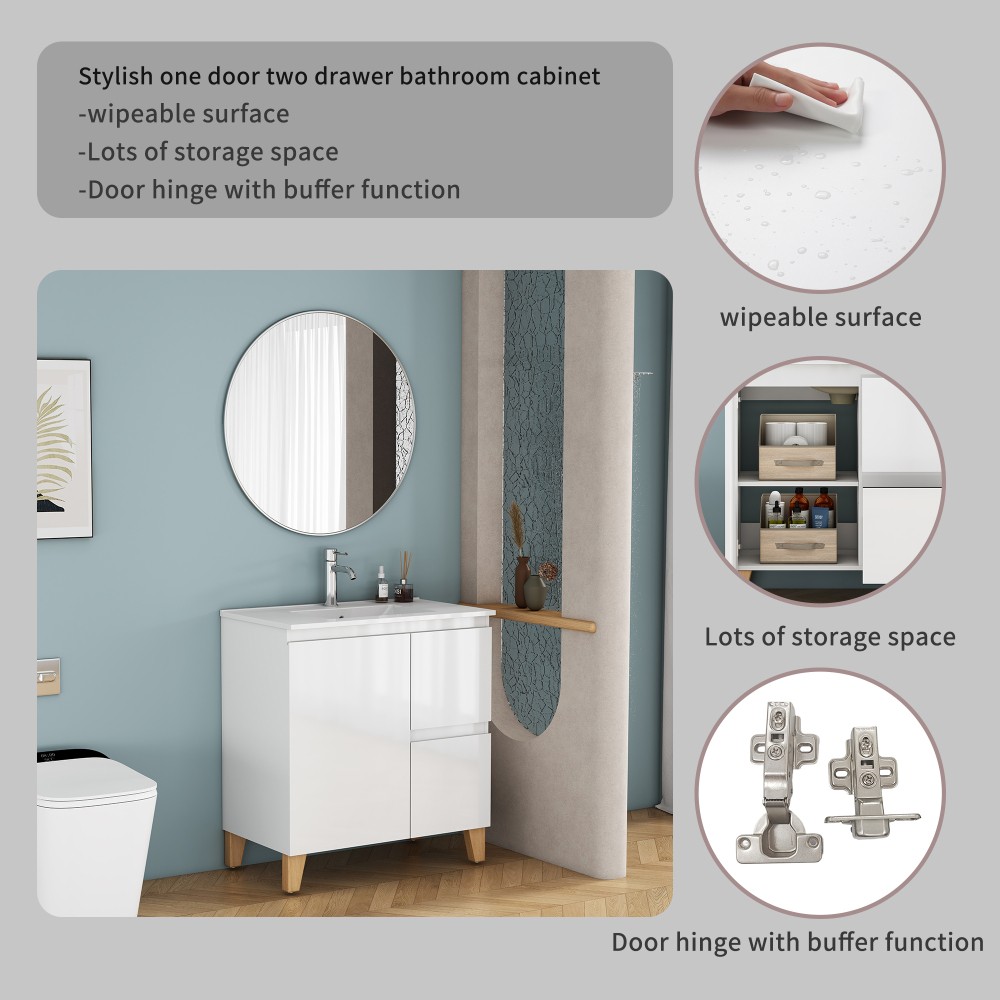 Bathroom Vanity W Sink Features 1 Door A 2 Drawers Includes Soft-Close Mechanism