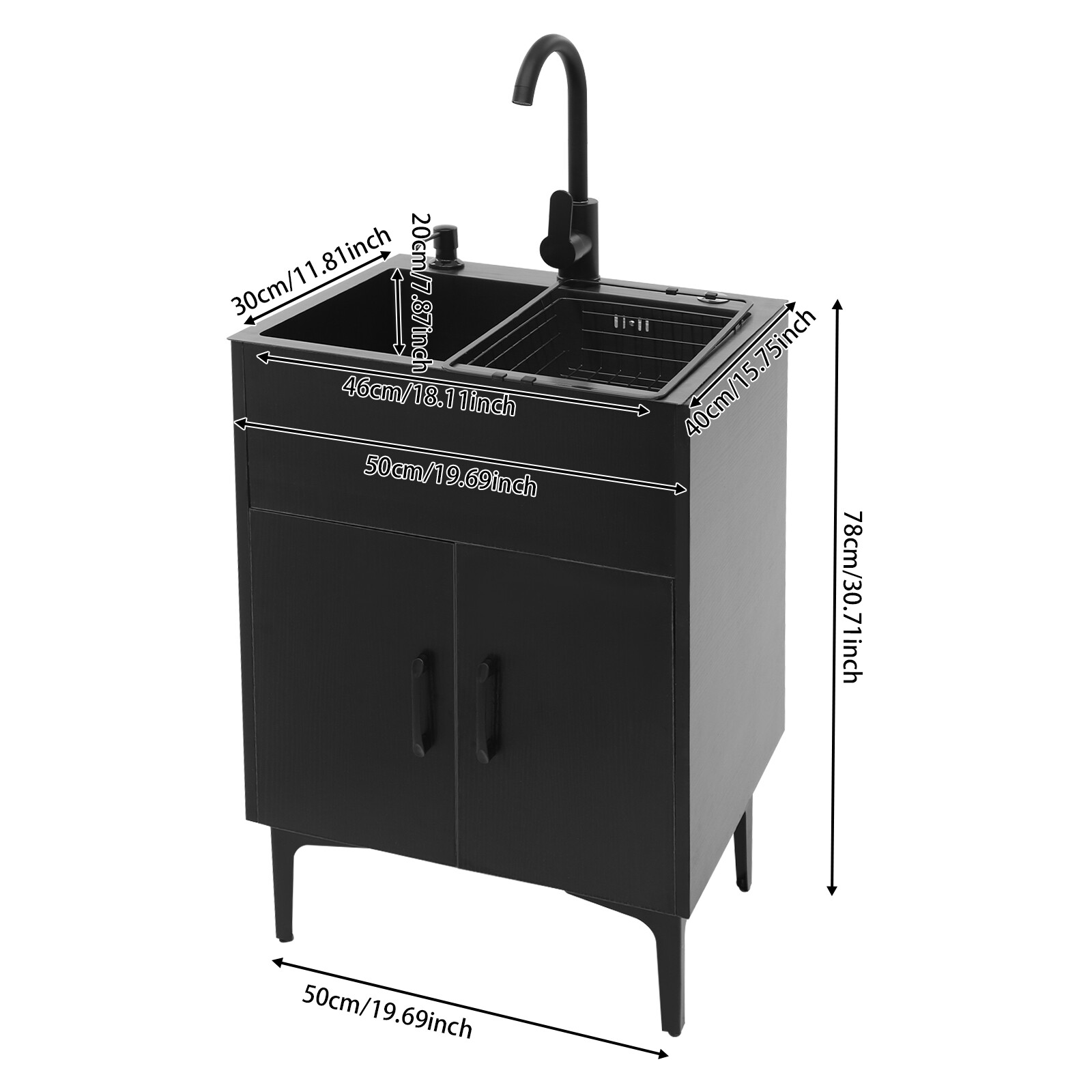 Bathroom Vanity Cabinet Storage with Sink Combo with Drawers and Shelves Black