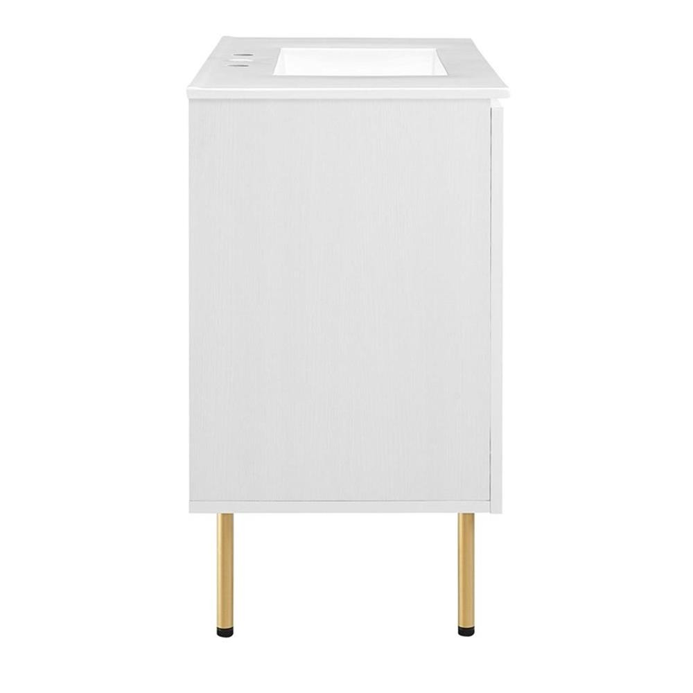Modway Chaucer 36″ Wood & Rattan Bathroom Vanity with Adjustable Shelf in White