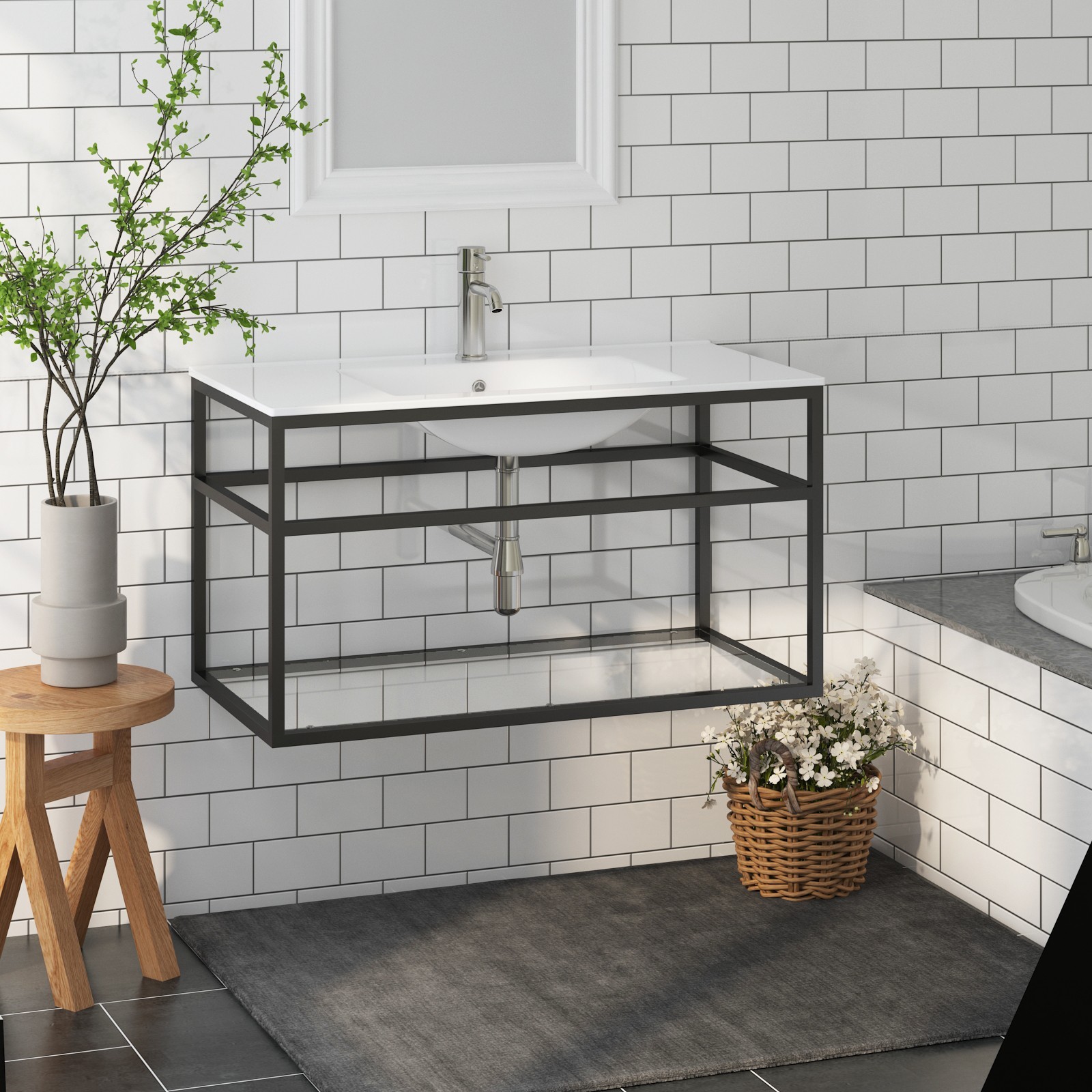 36 inch Bathroom Vanity with Sink Wall mounted Cabinet Floating Vanity Hotel