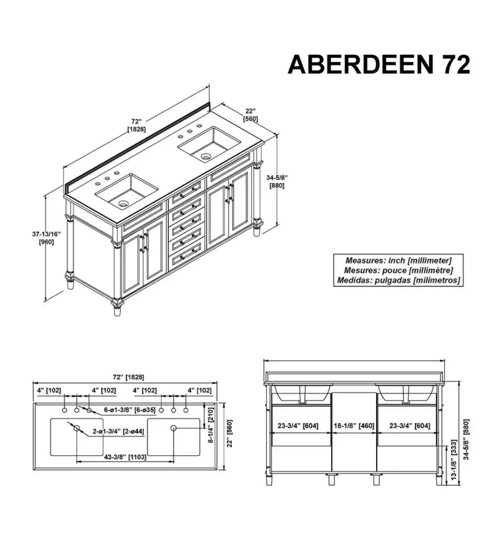 ✨️ Home Decorators Collection Aberdeen 72 in. Double Sink Freestanding Antique O