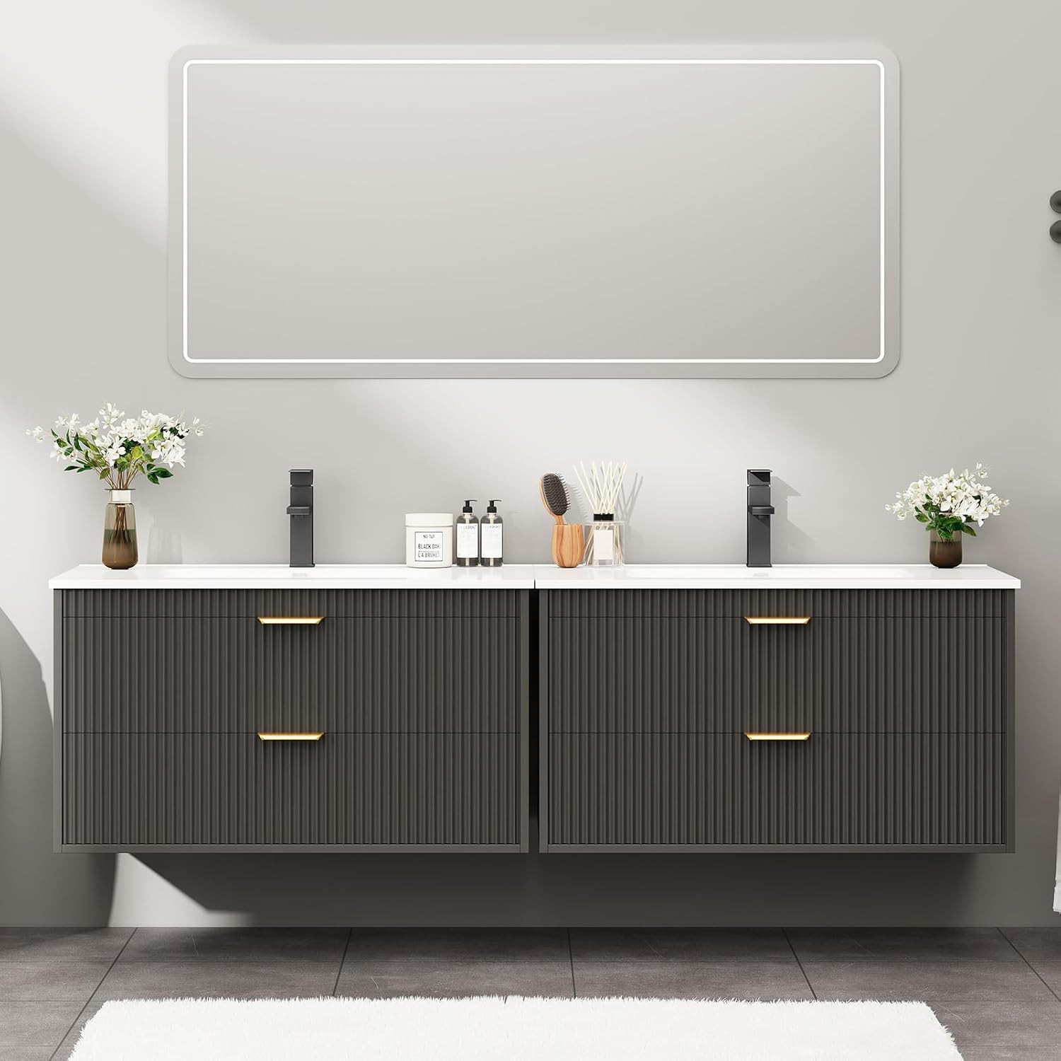 30 Inch Bathroom Vanity with Sink, Wood Grain Wall Mounted Vanity with 2 Storage