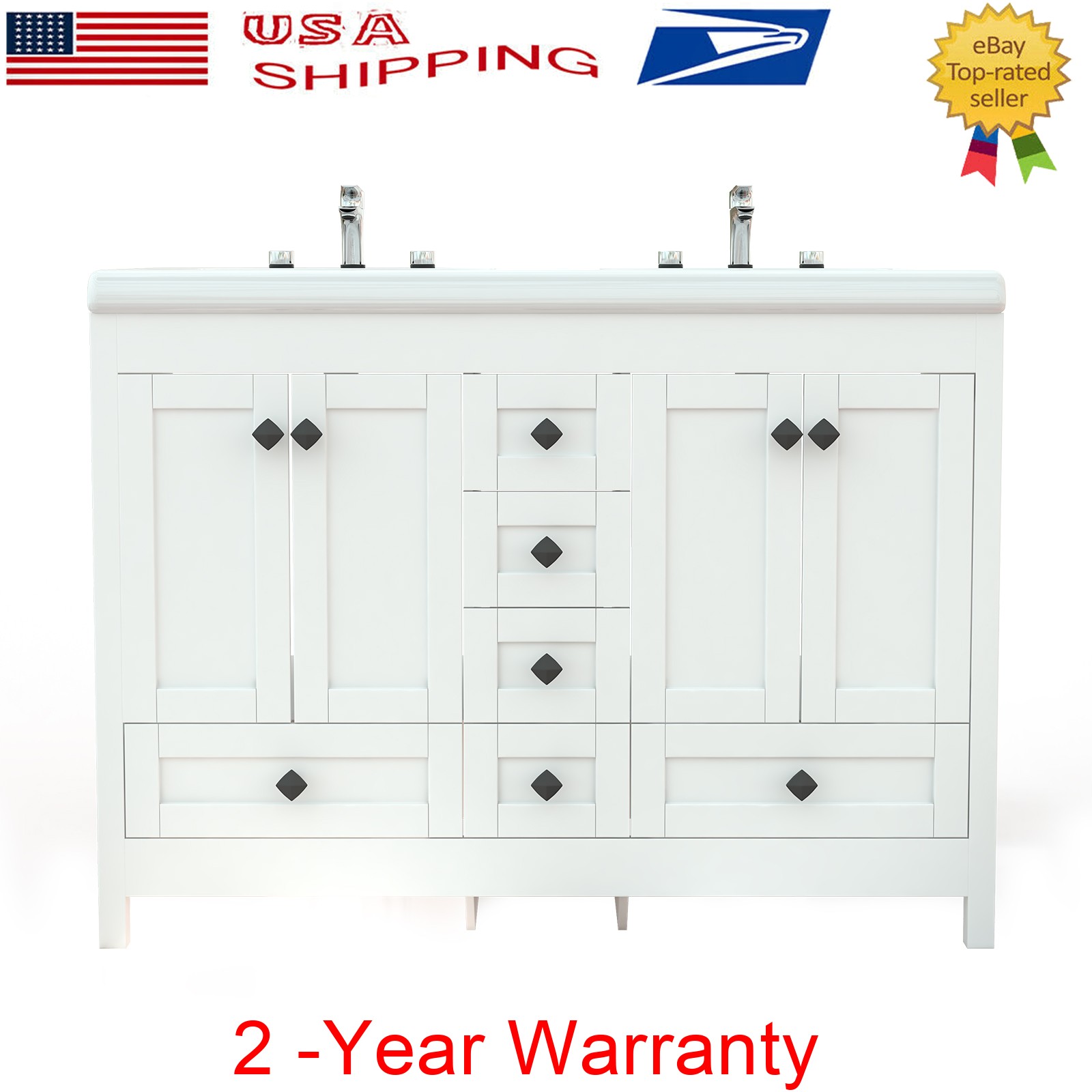 47″ Double Sink Large Bathroom Vanity Cabinet w/ 6 Storage Drawers Freestanding