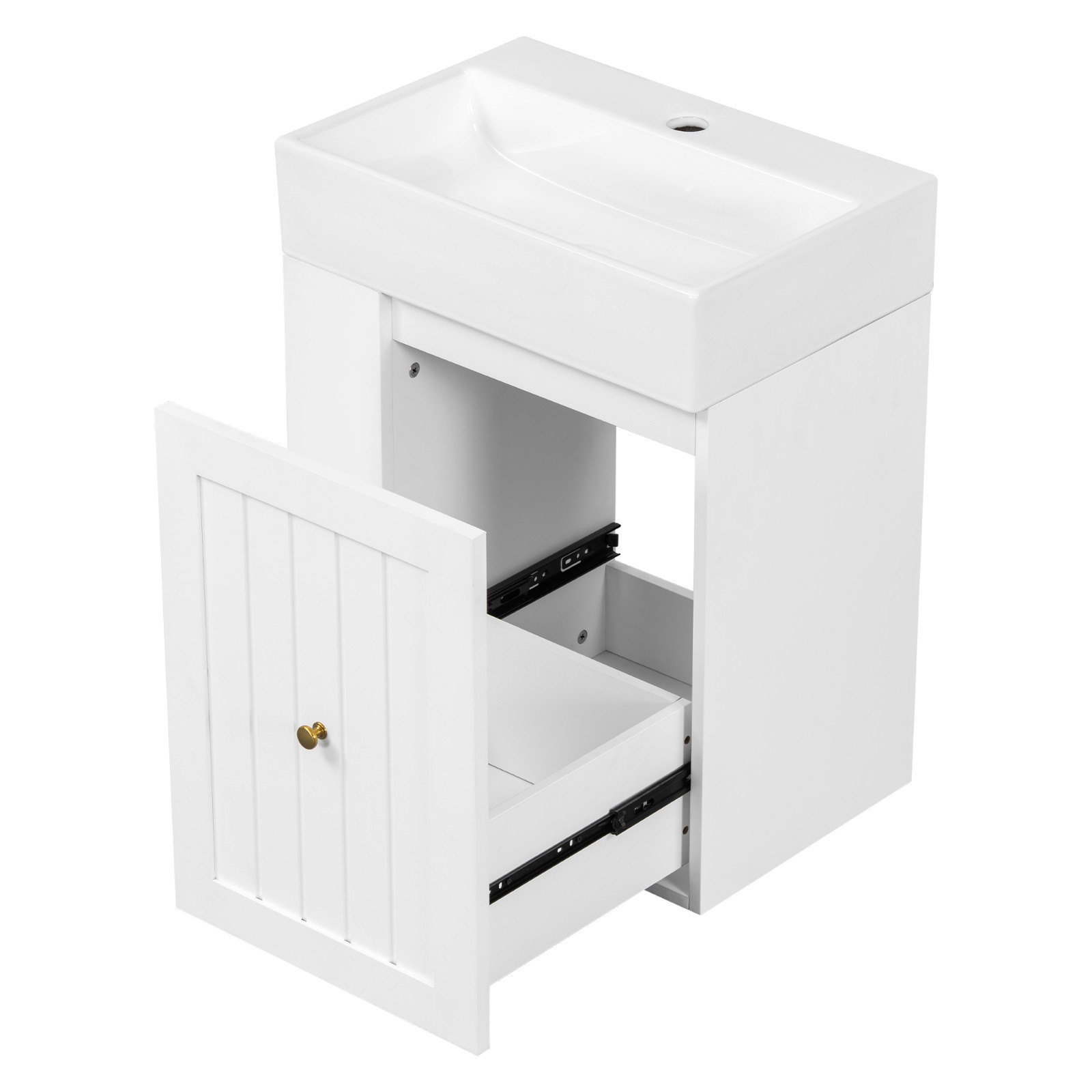 20 Inch Bathroom Vanity Storage Cabinet With Ceramic Sink Storage Drawer Shelf