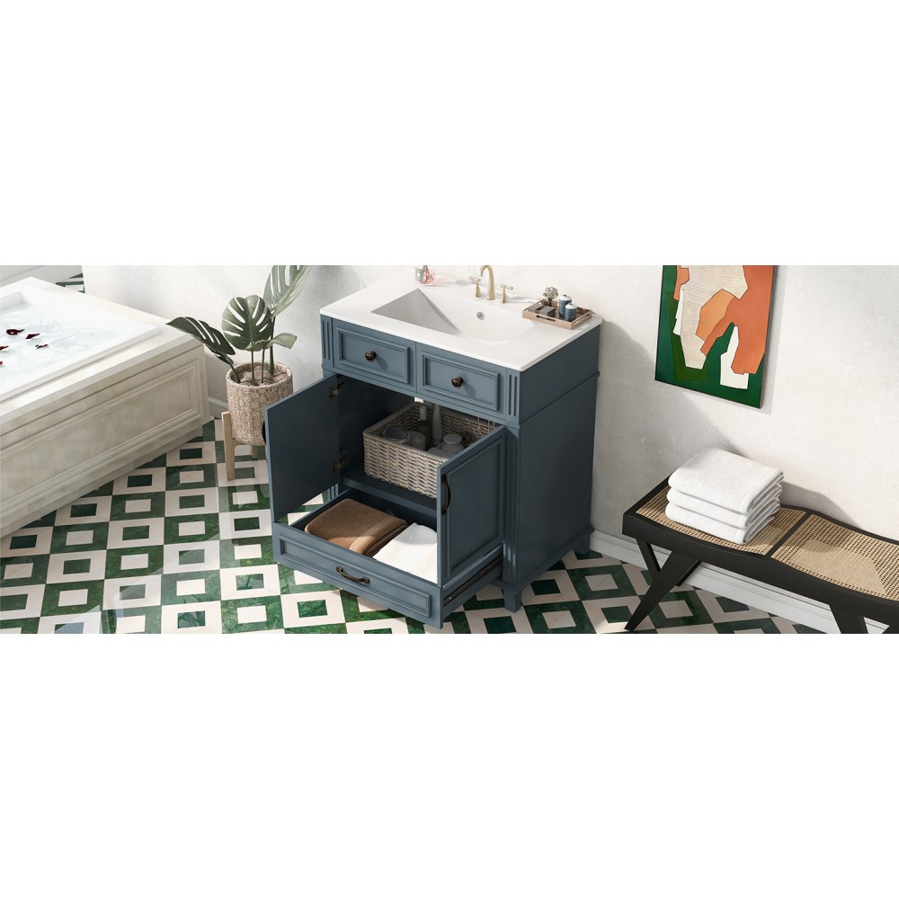 30” Bathroom Vanity with Ceramic Sink,Solid Wood Frame Bathroom Storage Cabinet