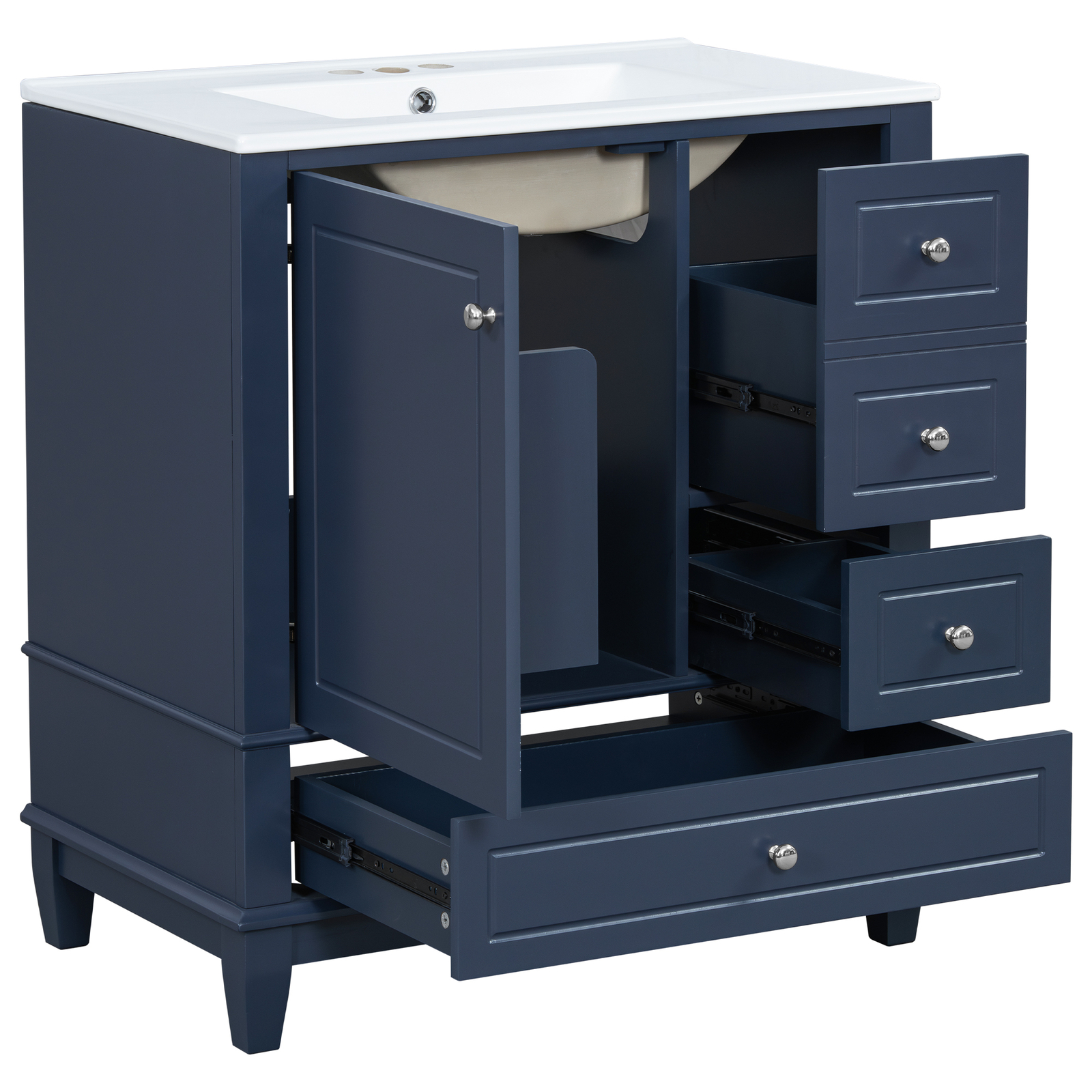 30″ Bathroom Vanity w/Ceramic Sink Freestanding Solid Wood Storage Cabinet Shelf