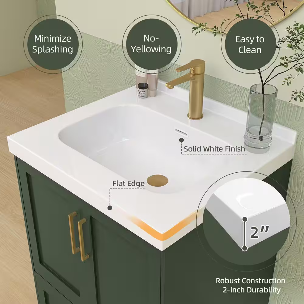 24 In. W X 22 In. D Solid Surface White Rectangular Single Sink Bath Vanity Top