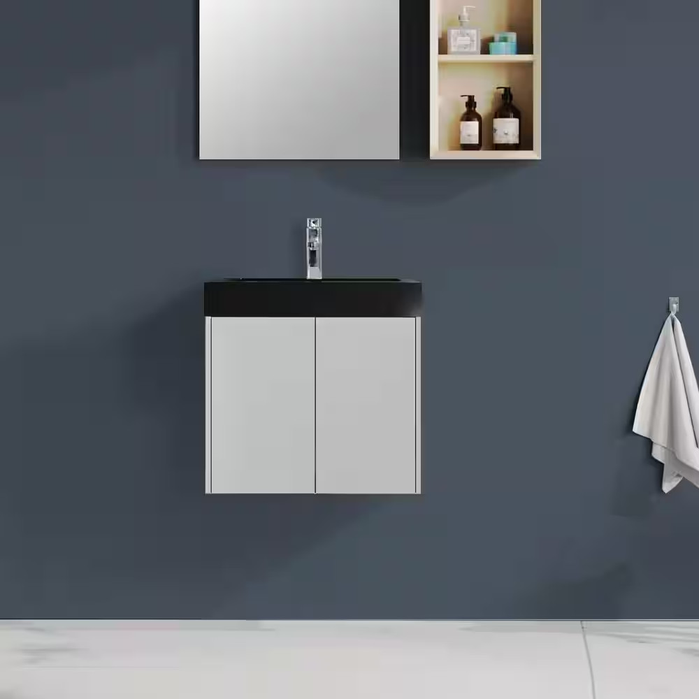 24 In. Drop-In Bathroom Sink in Matte Black Quartz Vanity Top