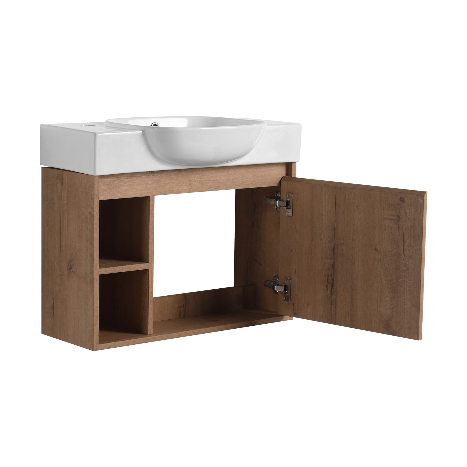 26in Plywood Freestanding Bathroom Vanity W/ Ceramic Sink Basin Door Shelf Oak