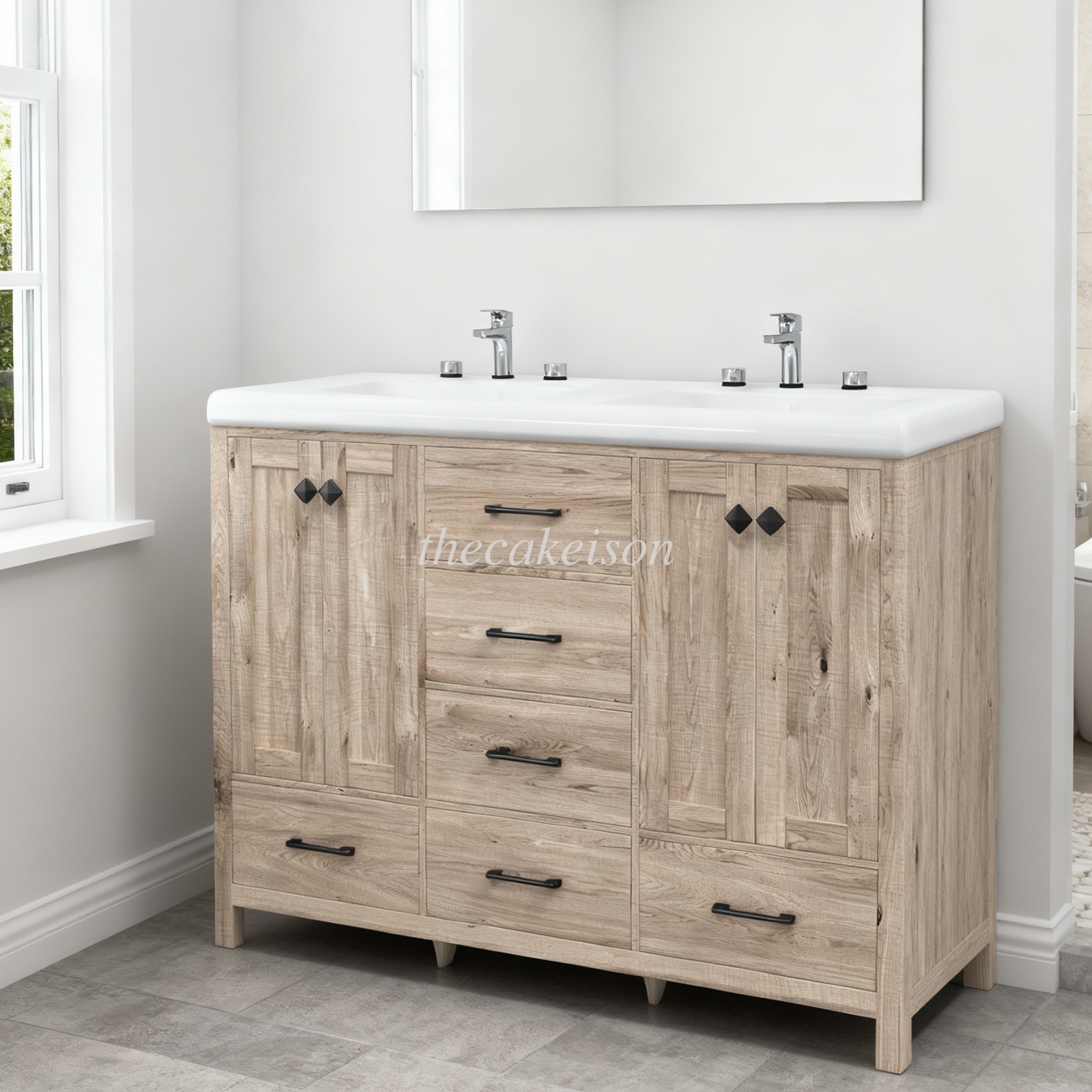 w/ Drawer 47.3″ Bathroom Vanity Vanity Top w/Double Sink Ceramic Freestandin