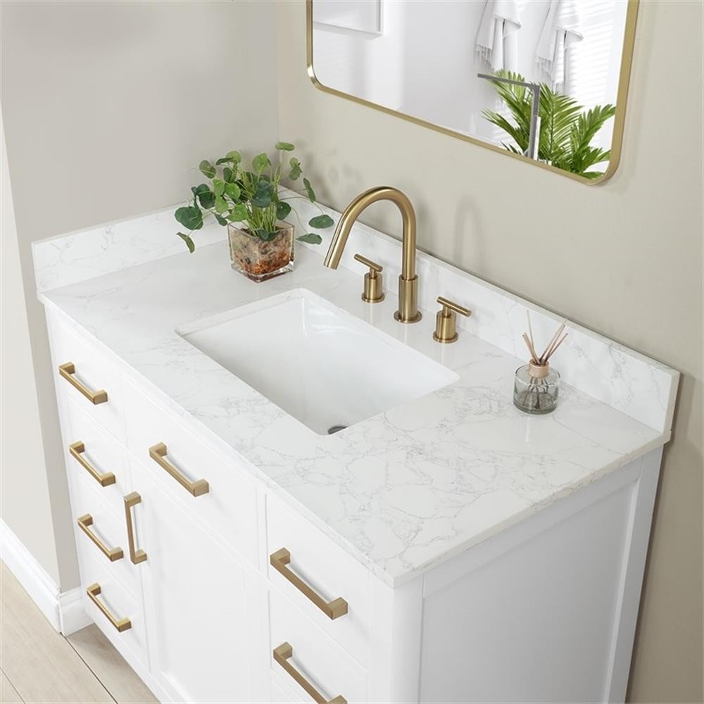 Gavino 42″ Wood Vanity in White with Composite Stone Top no Mirror