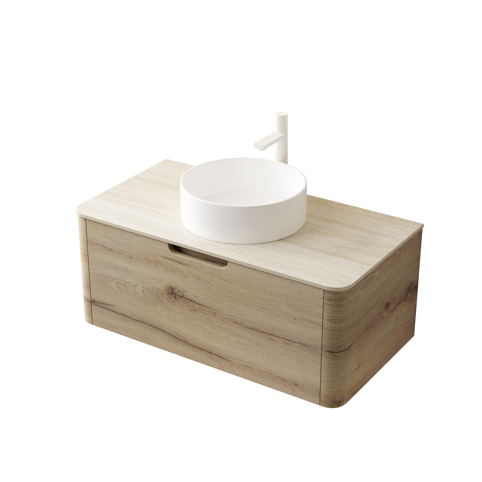 36” XAI Roma Travertine-Pattern Sintered Stone Top and 7070 White Oak Woodgra