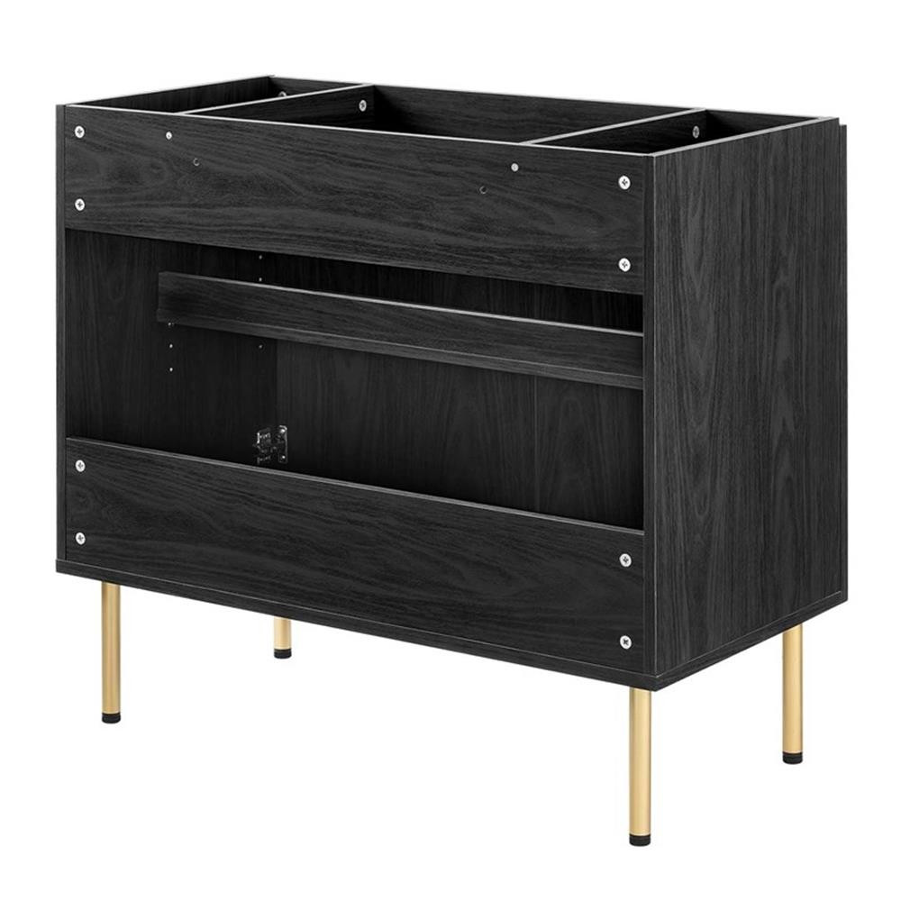 Modway Chaucer 36″ Wood & Rattan Bathroom Vanity Cabinet in Black