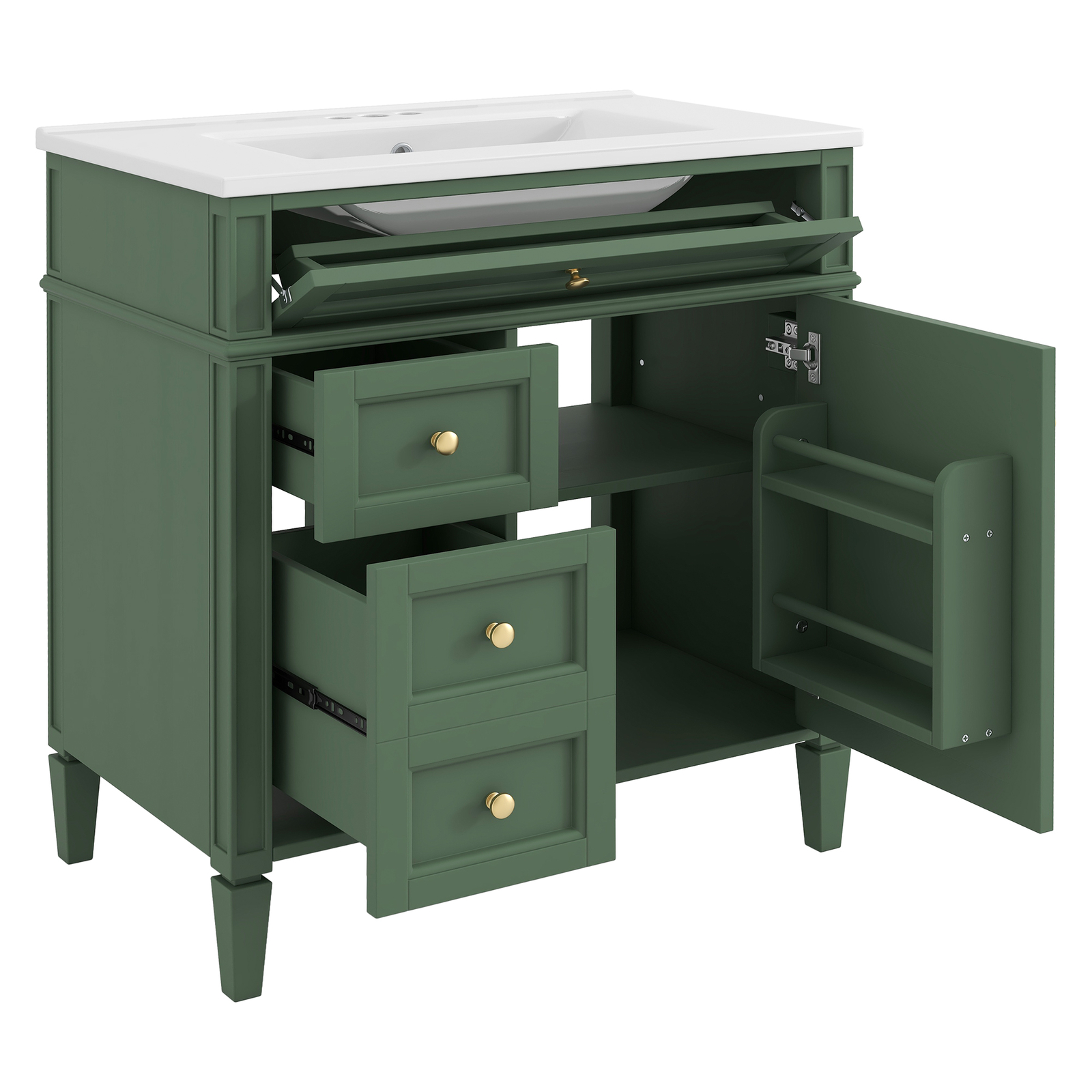 30” Bathroom Vanity with Top Ceramic Sink Modern Storage Cabinet with 2 Drawers