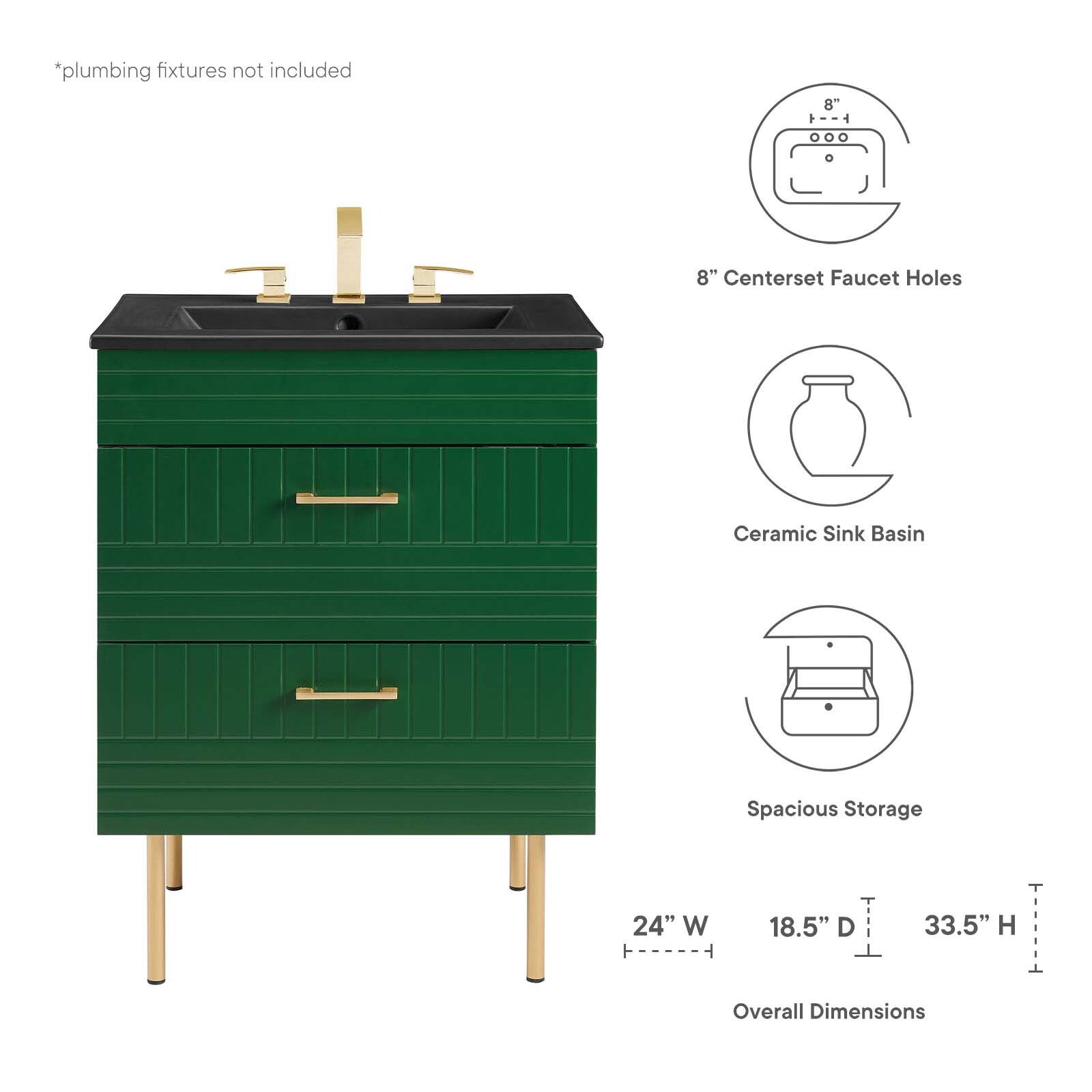 Modway Daybreak 24″ Wall-Mount Bathroom Vanity in Green Black