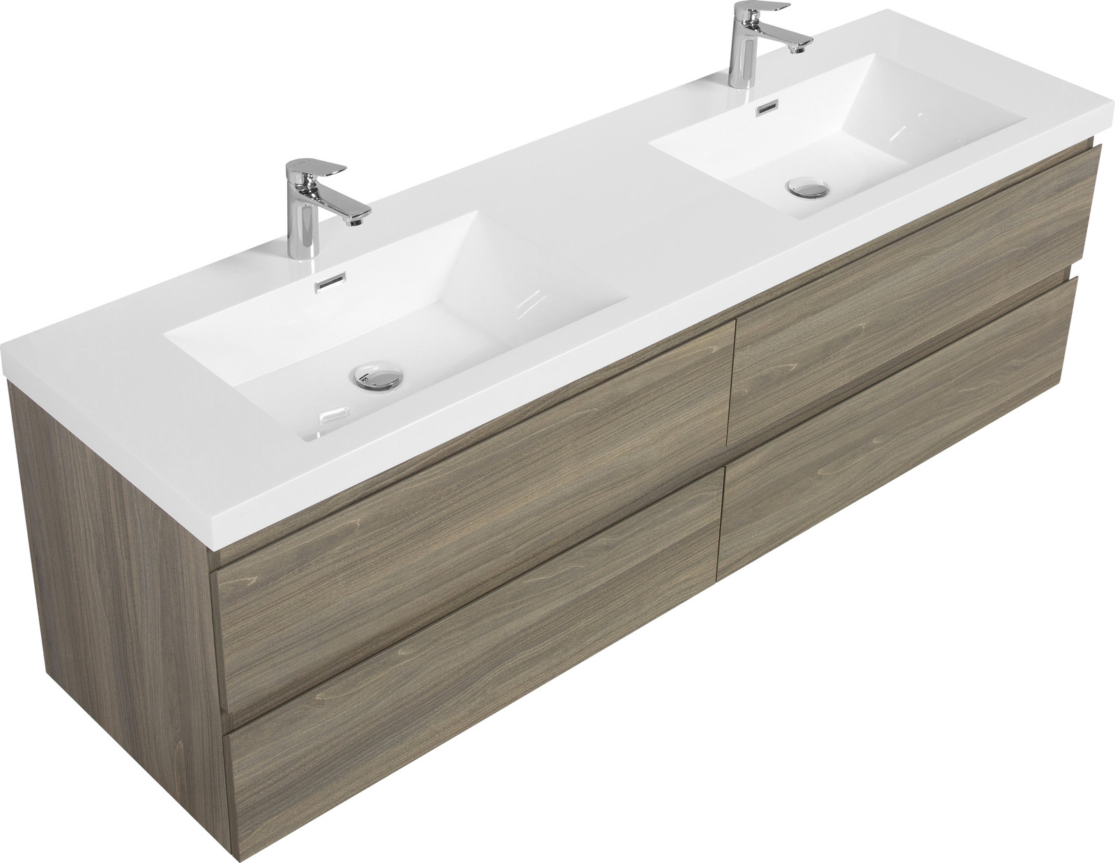 72 in Floating Wall-Mounted Bathroom Vanity W/ Resin Double Sink 4 Drawers Gray