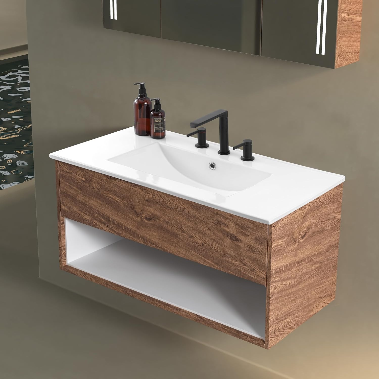 JONATHAN Y Ancillary 36 In. W X 18.25 In. D Ceramic Vanity Sink Top with 3-Hole