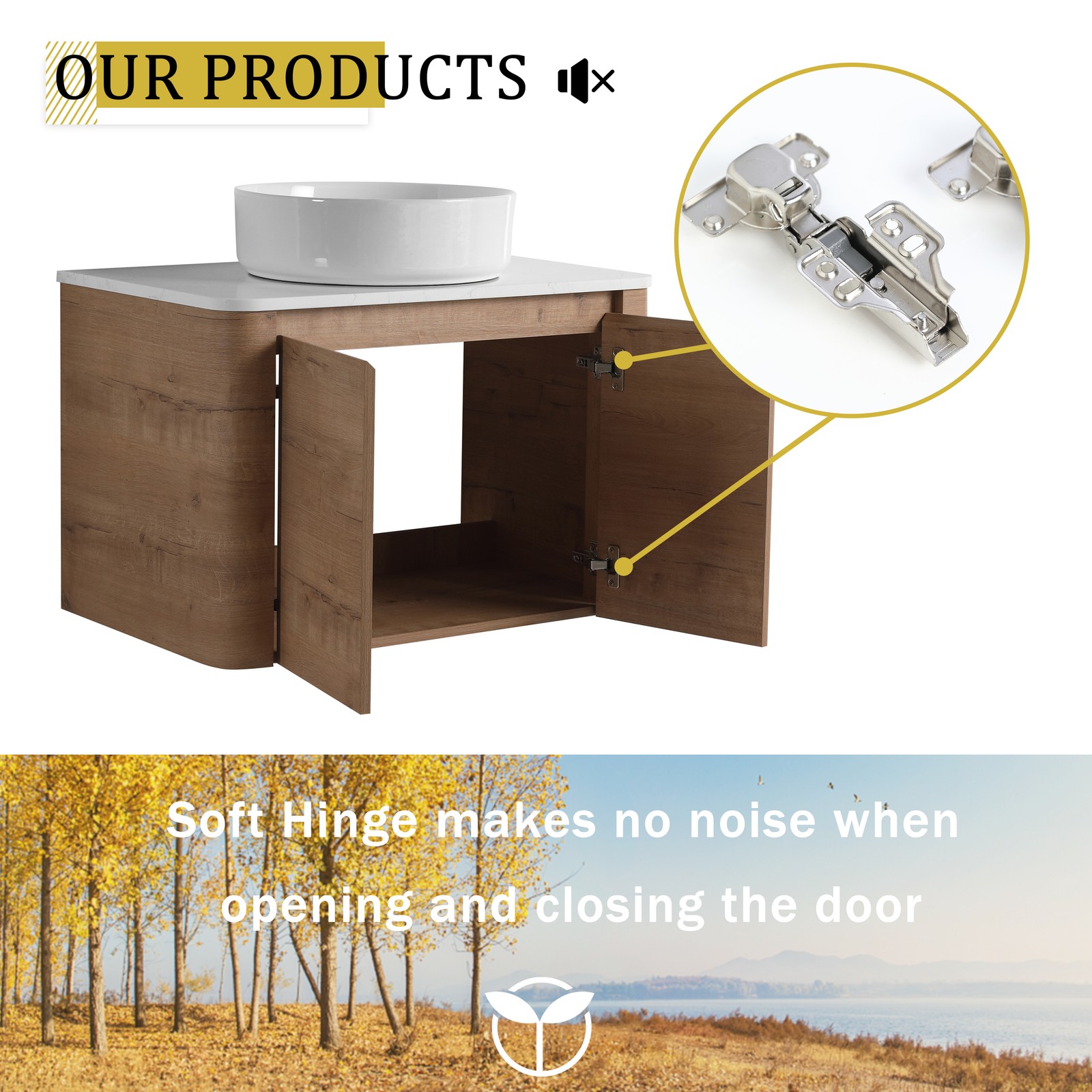 30″ Plywood Wall Mounted Bathroom Vanity W/ Ceramic Sink Soft-Close Door Cabinet
