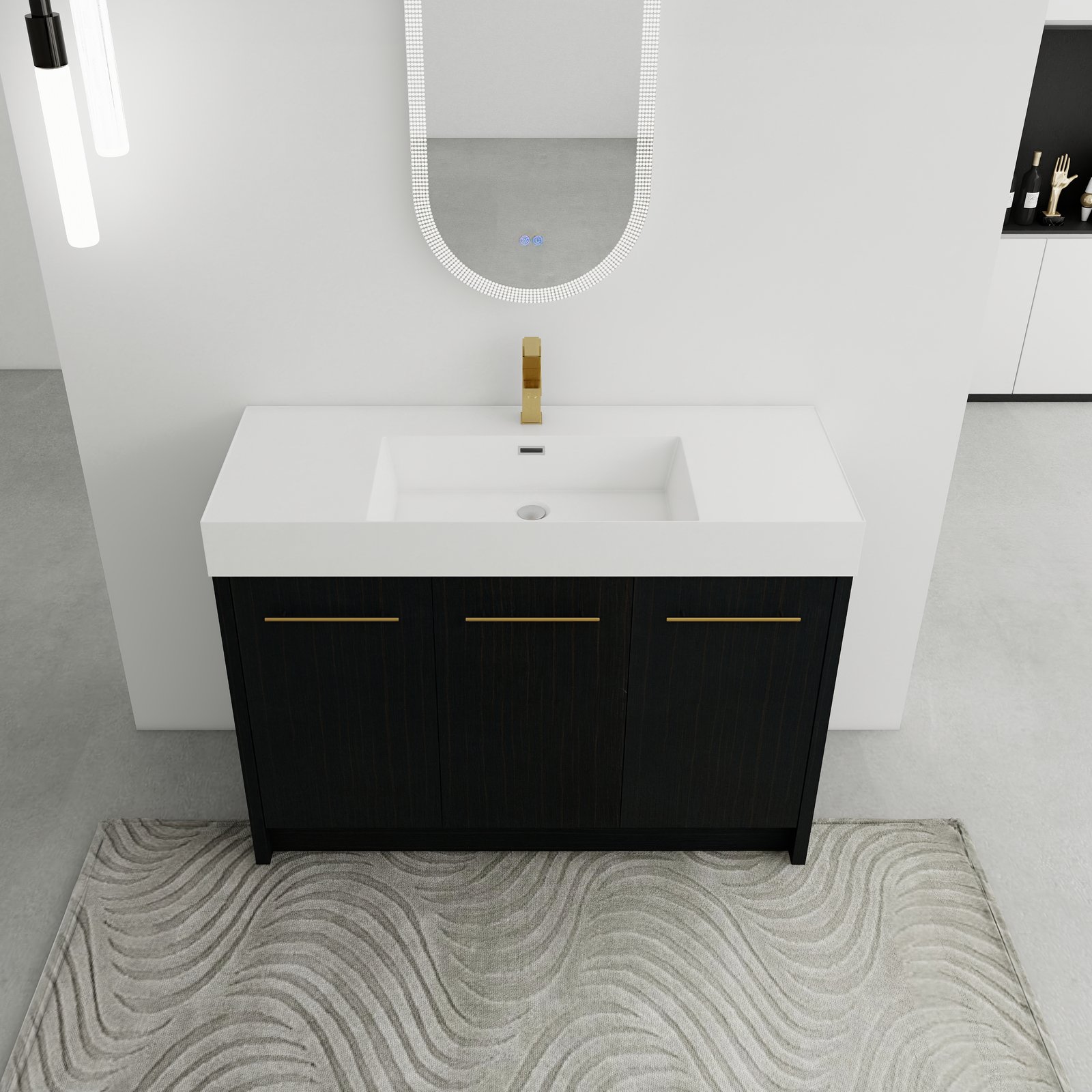 48 Inch Plywood Freestanding Bathroom Vanity with Resin Sink Door Cabinet Black
