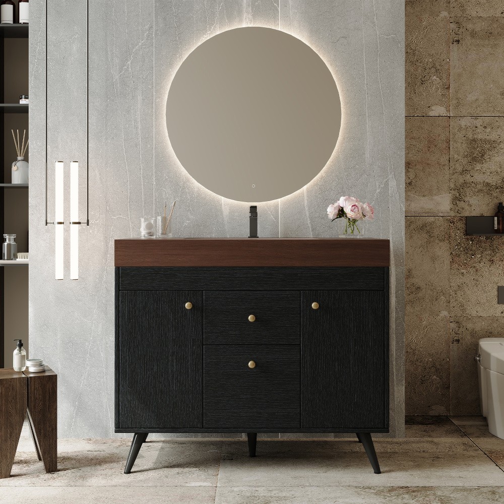36″ Modern Bathroom Vanity w/ Sintered Stone Top, Ceramic Sink & Smart Storage