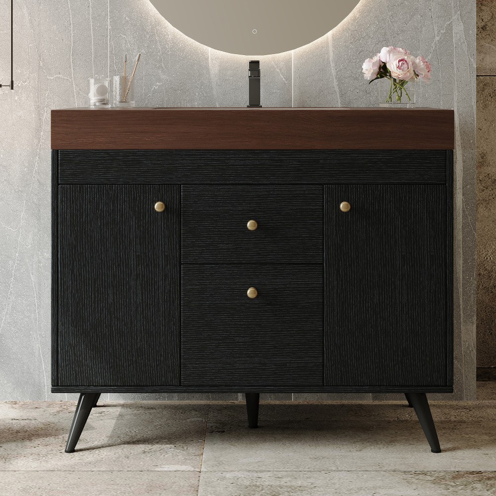 36″ Modern Bathroom Vanity w/ Sintered Stone Top, Ceramic Sink & Smart Storage