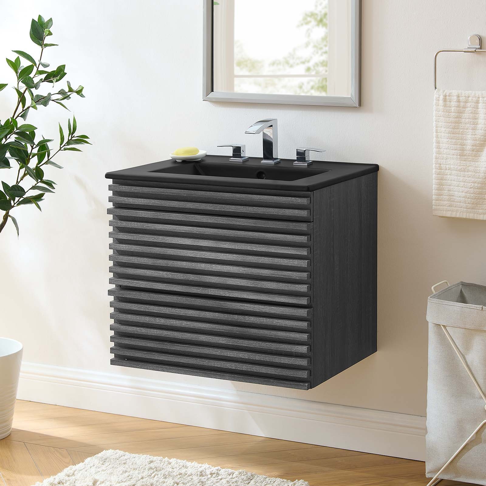 Modway Render 24″ Wall-Mount Bathroom Vanity in Charcoal Black