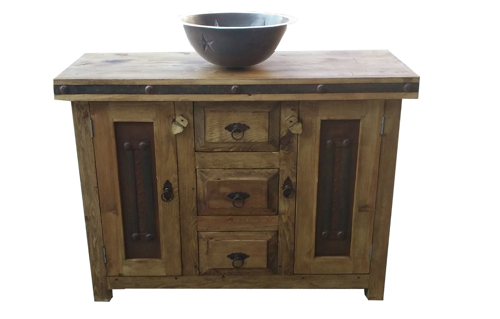 Rustic Reclaimed Wood Metal panel Doors Bathroom Vanity