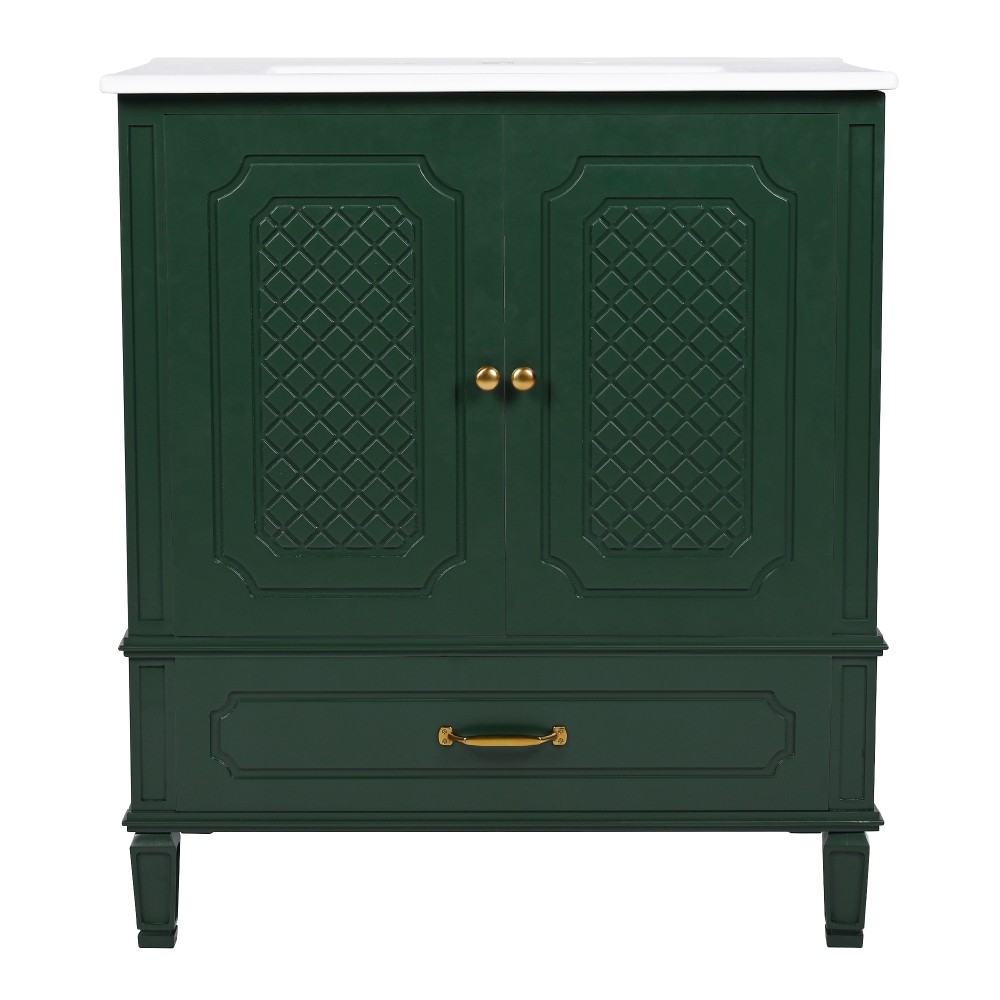 30″ Bathroom Vanity with Sink Vintage Style, Multi-functional Storage Space
