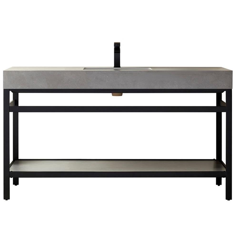 Funes 60″ Single Sink Bathroom Vanity in Matte Black Frame Gray Top No Mirror