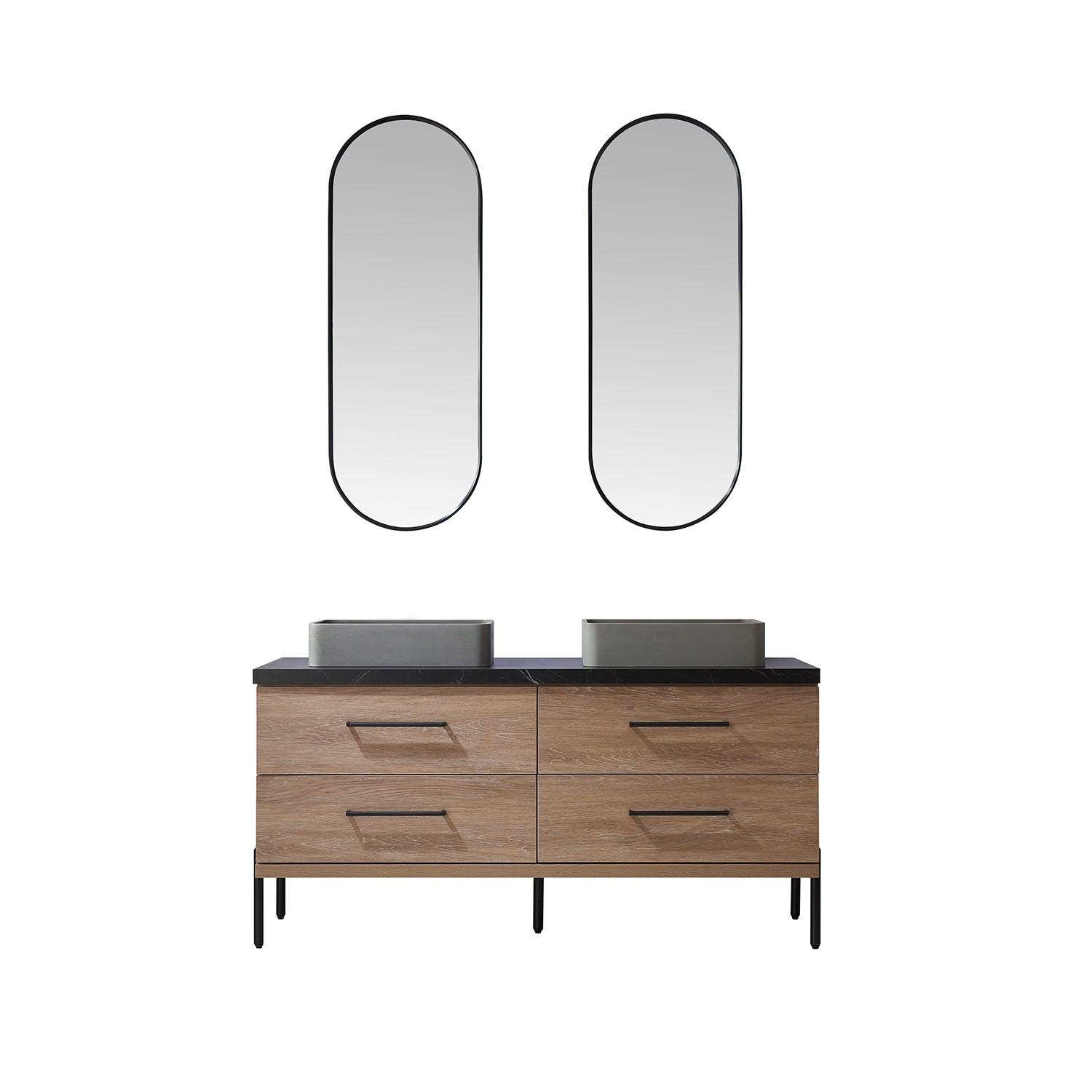 Miseno MV-705160S Trento 60″ – North American Oak / Black
