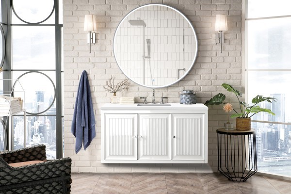 48″ James Martin Athens E645-V48-GW-3WZ Vanity Cabinet White Zeus Silestone Top