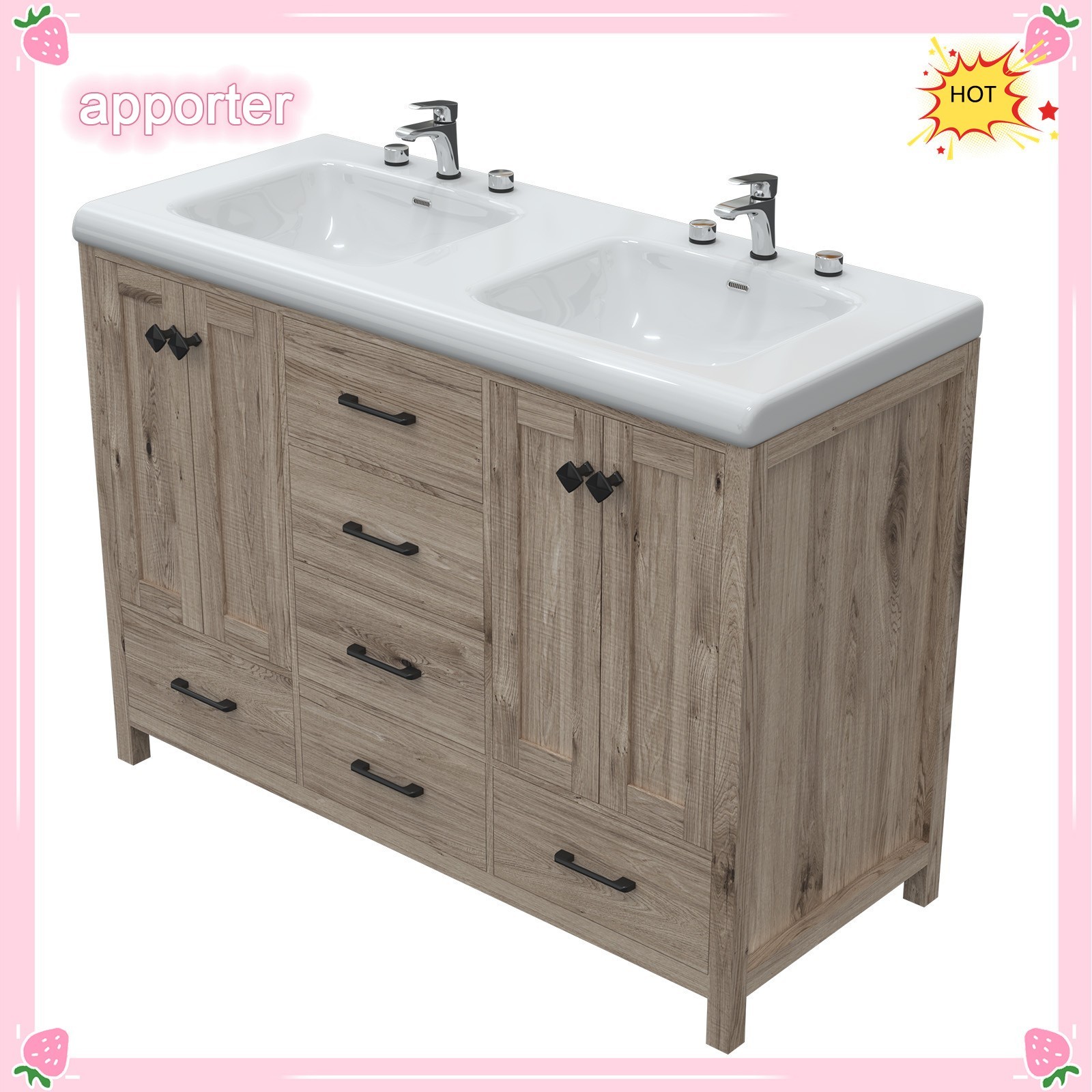 47 in Bathroom Vanity Retro Bathroom Storage Cabinet with Ceramic Sink Modern US