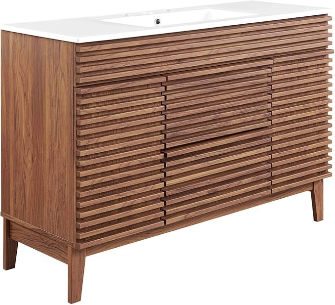 Modway Render Vanity Floor, Single Sink, Walnut White