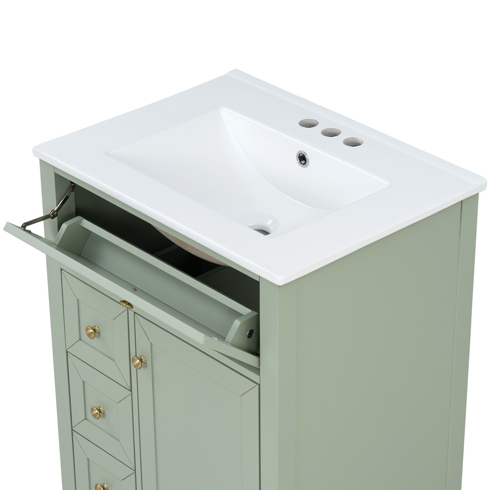 24″ Light Green Bathroom Vanity with Ceramic Sink and Storage Drawers