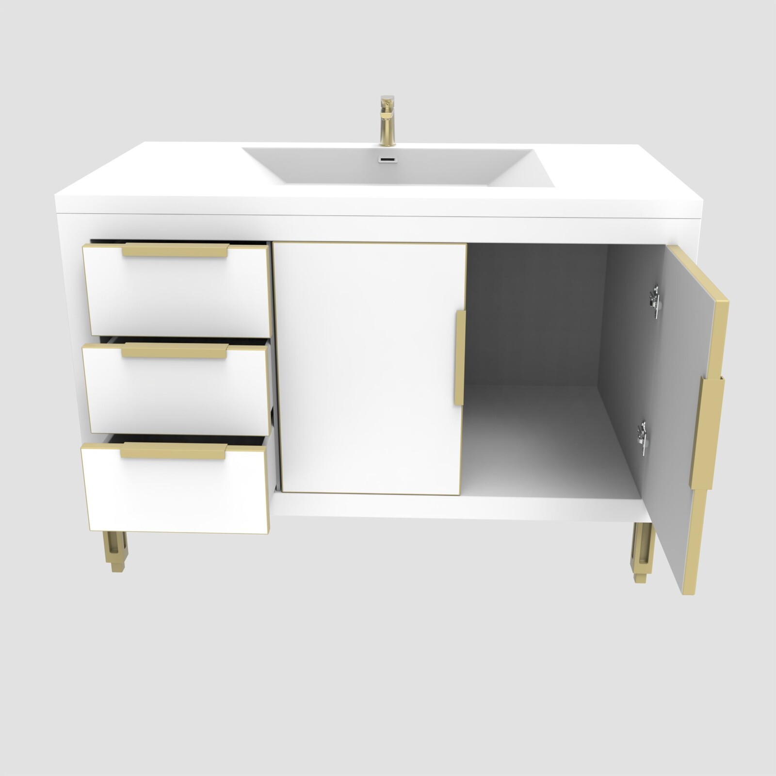 36″ Bathroom Vanity Cabinet with Acrylic Sink, Aluminum Alloy Frame, 3 Drawers