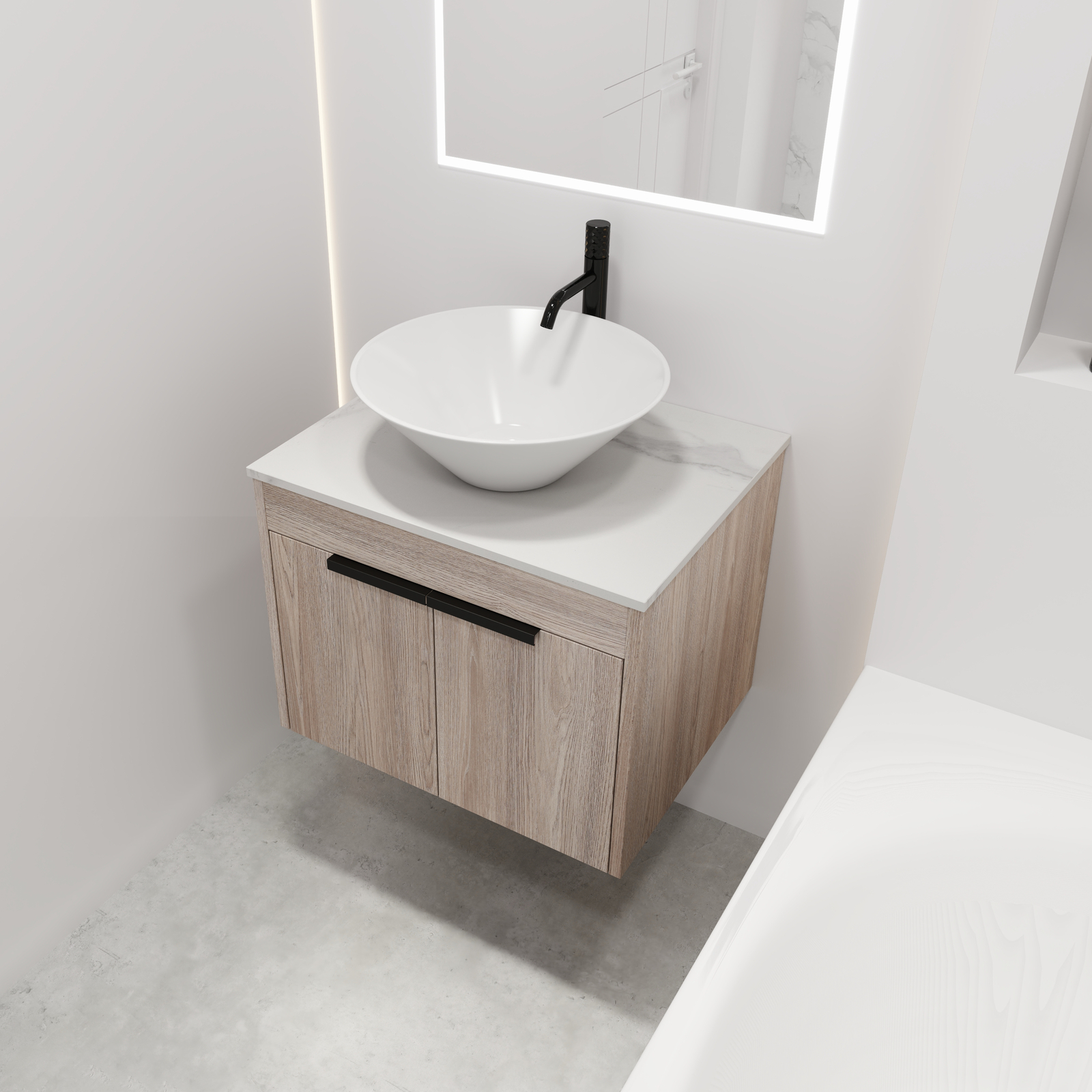 24″Modern Wooden Floating Wall Mounted Bathroom Vanity W/Ceramic Basin White Oak
