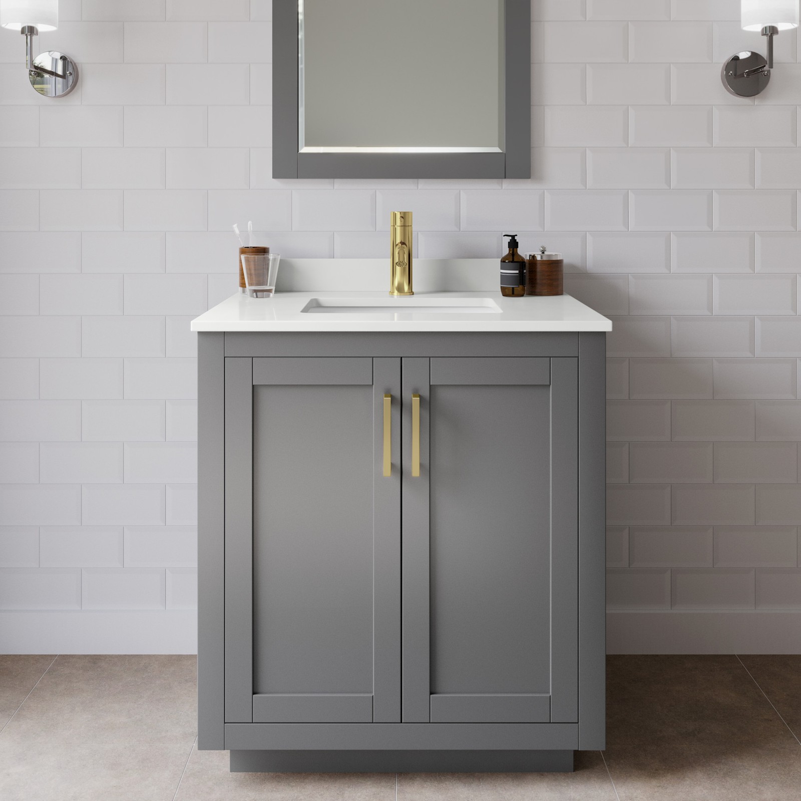 Wyndham Collection WCF292930S-QTZ-UNSMXX Miranda 30″ – Dark Gray / White Quartz