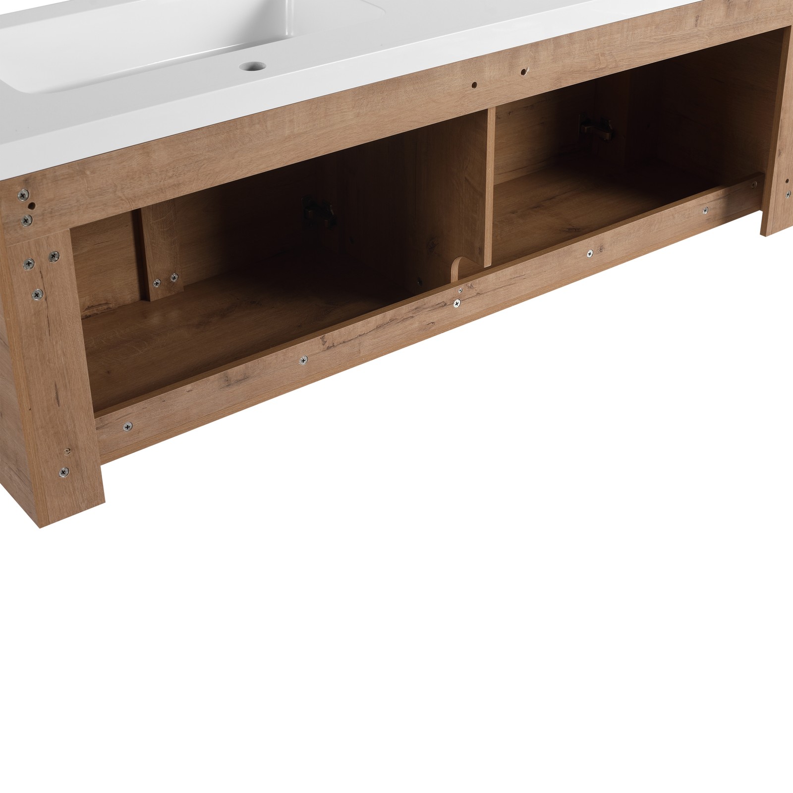 60″ Plywood Floating Wall-Mounted Bathroom Vanity With Double Resin Sink 4 Doors