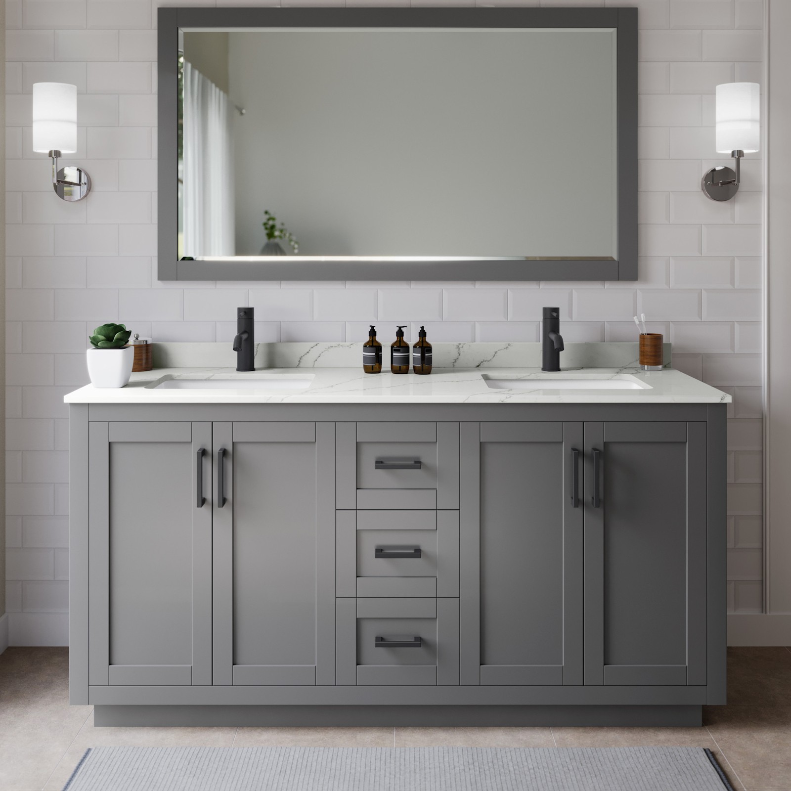 Wyndham Collection WCF292966D-QTZ-UNSM58 Miranda 66″ – Dark Gray / Giotto Quartz